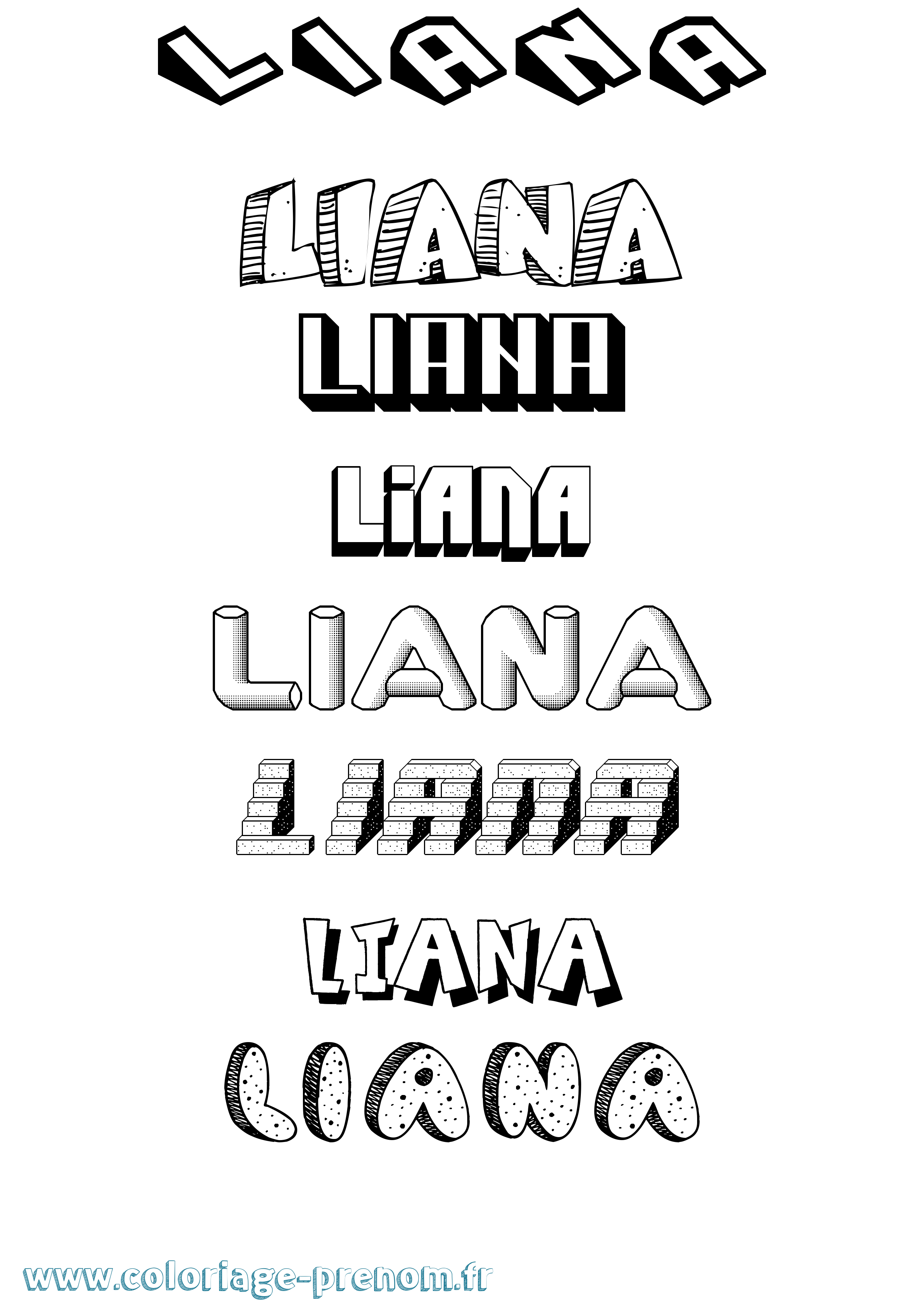 Coloriage Liana Effet 3D Coloriage prénom Liana Effet 3D