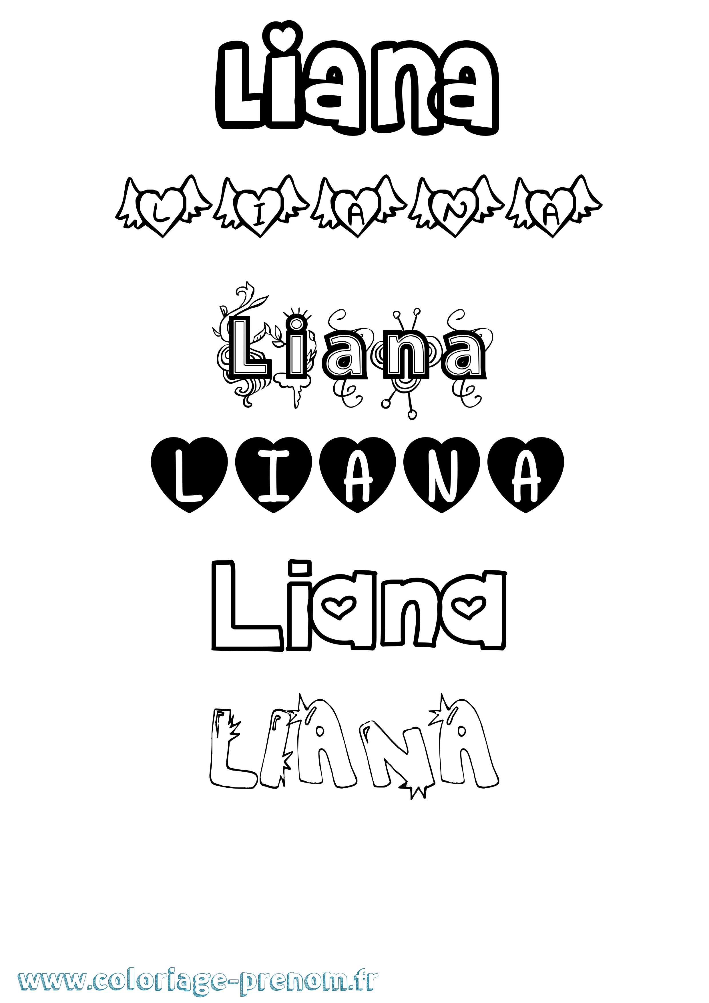 Coloriage Liana Girly Coloriage prénom Liana Girly