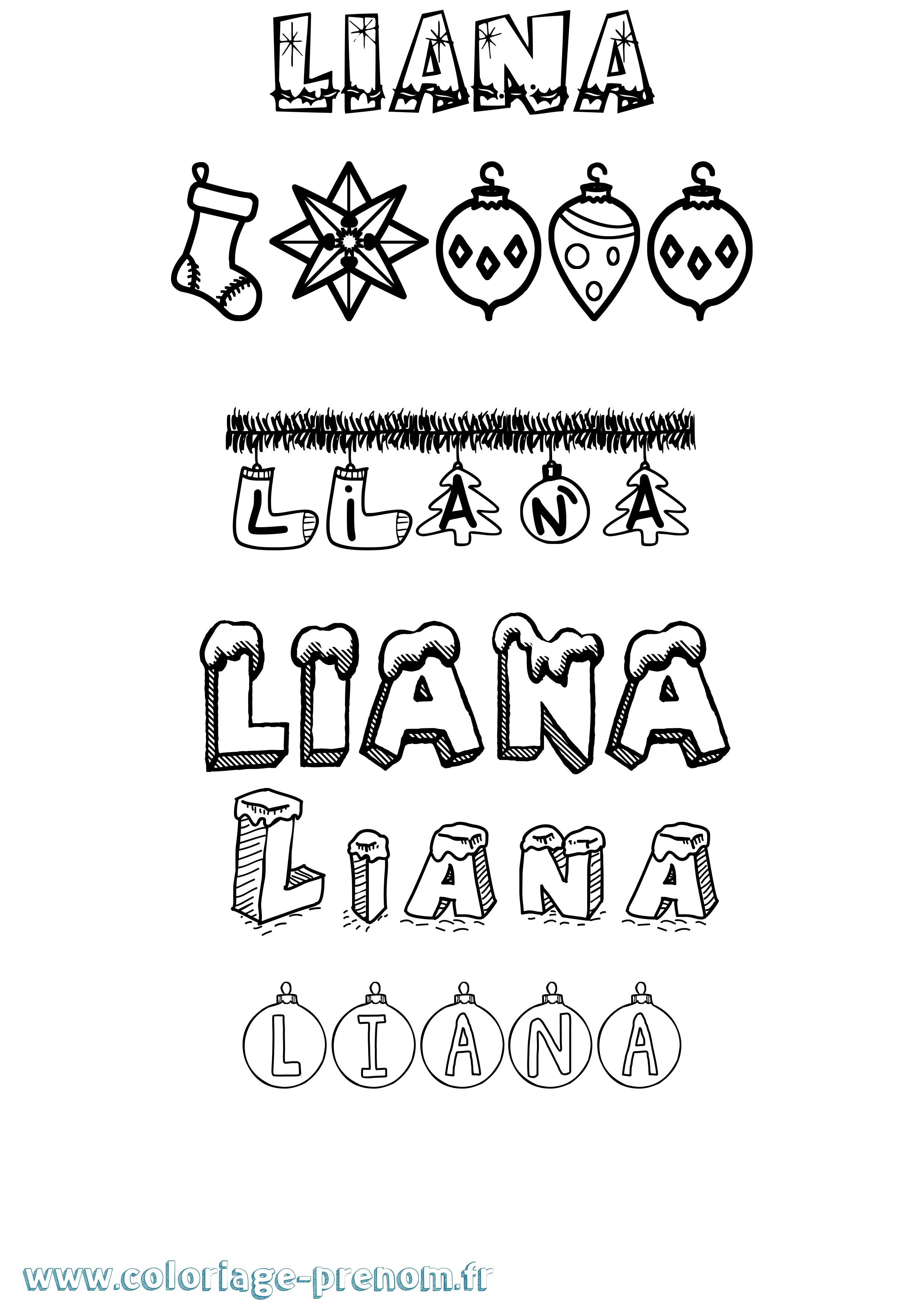 Coloriage Liana Noël Coloriage prénom Liana Noël