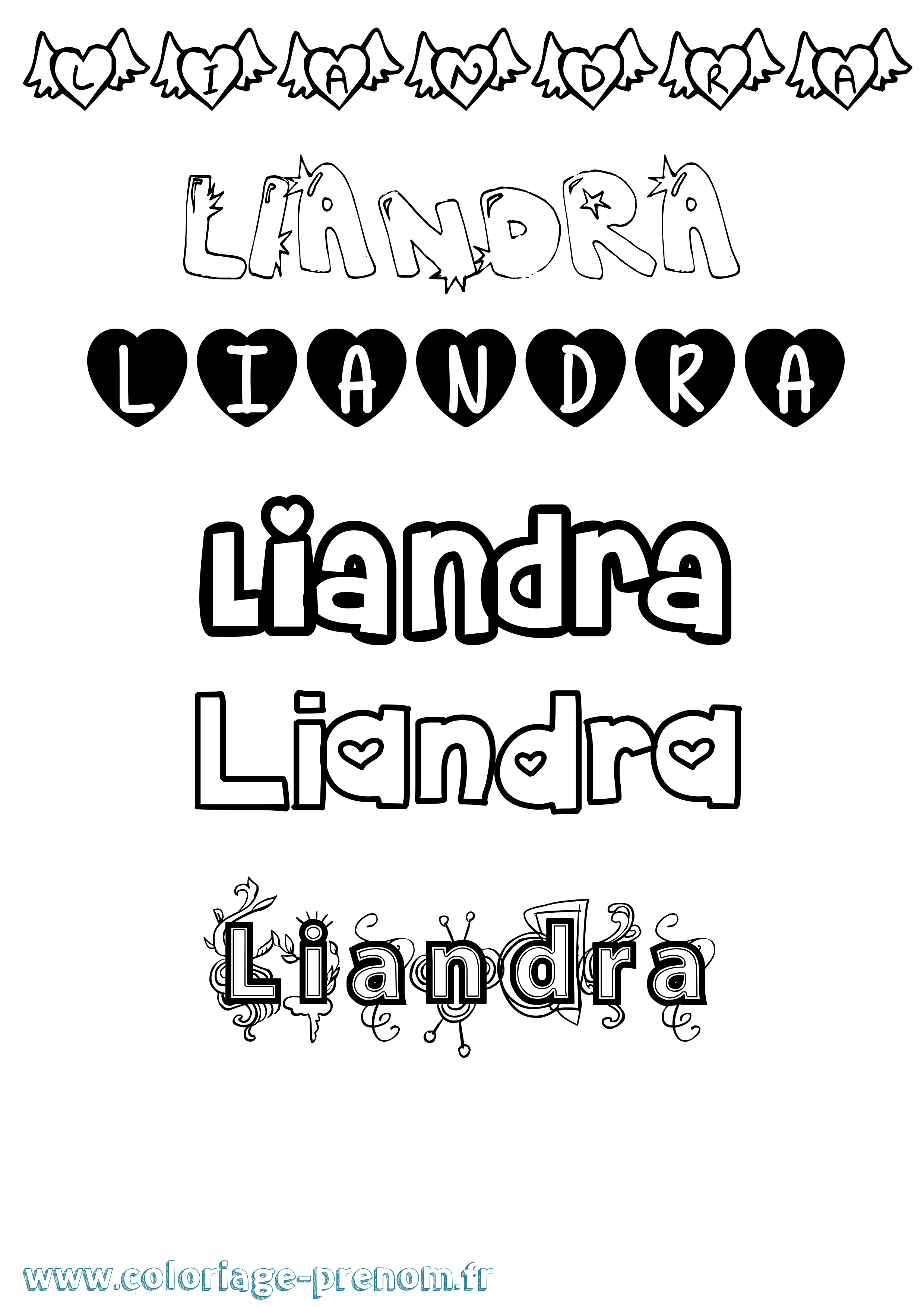 Coloriage prénom Liandra Girly