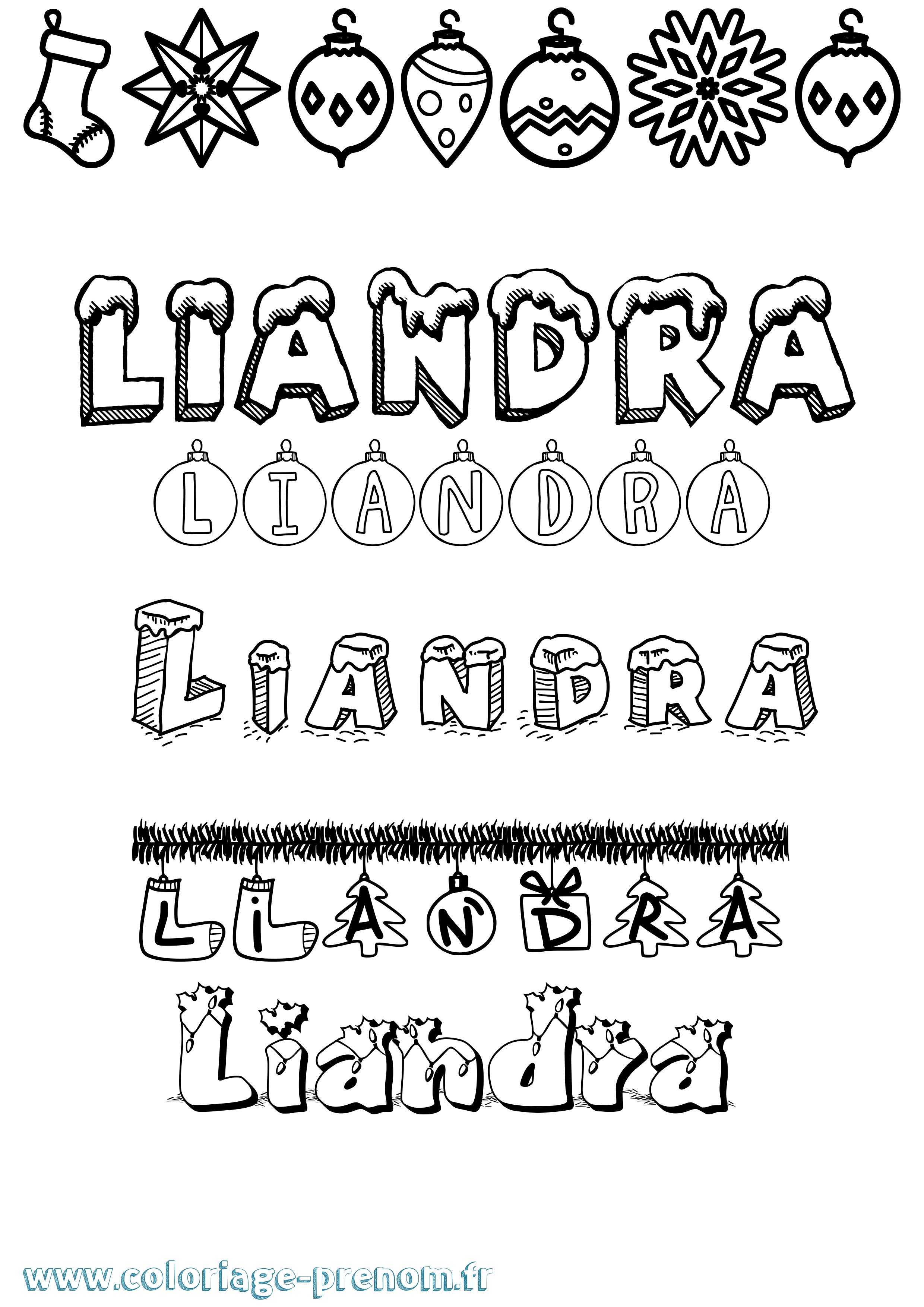 Coloriage prénom Liandra Noël