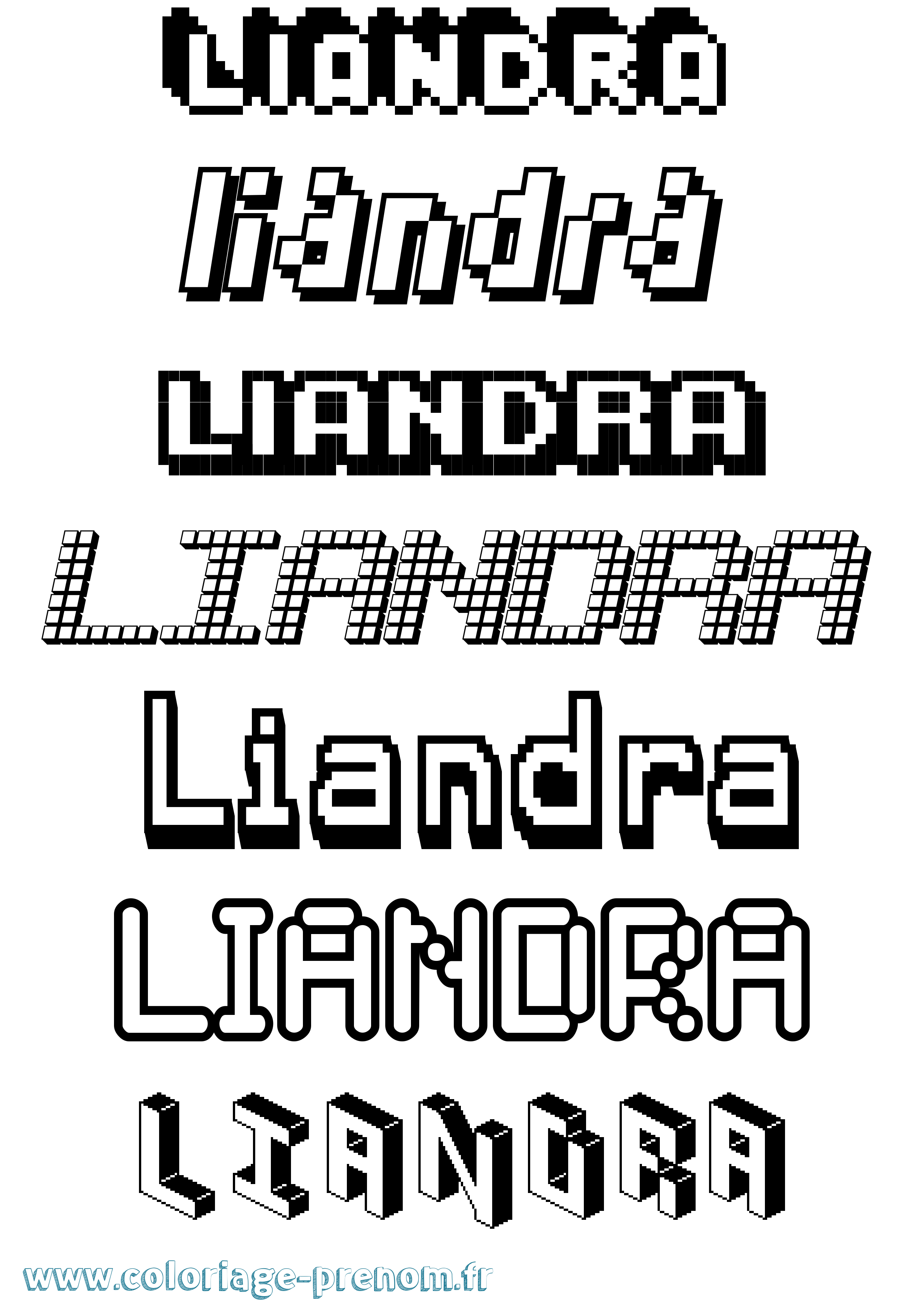 Coloriage prénom Liandra Pixel