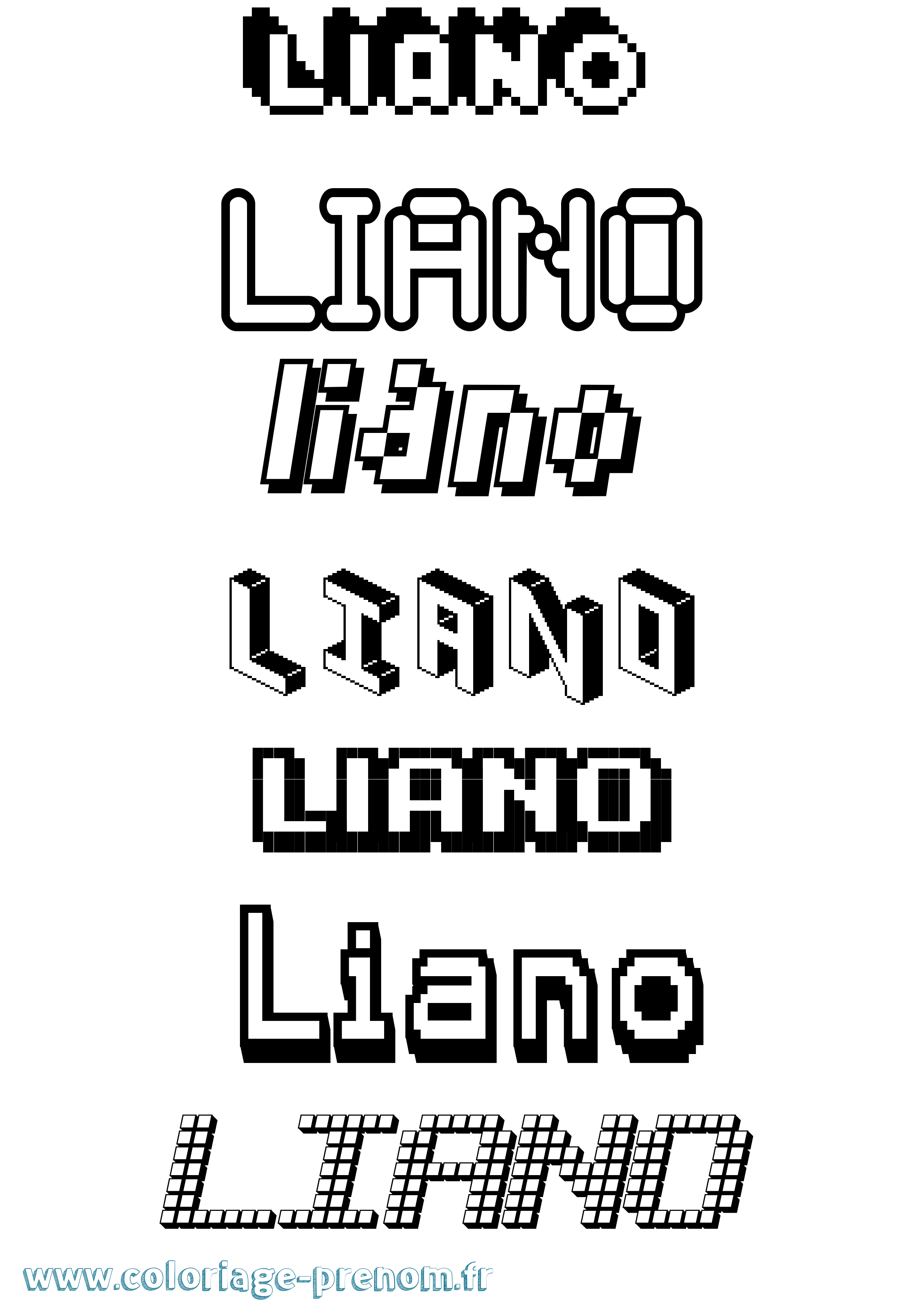 Coloriage prénom Liano Pixel