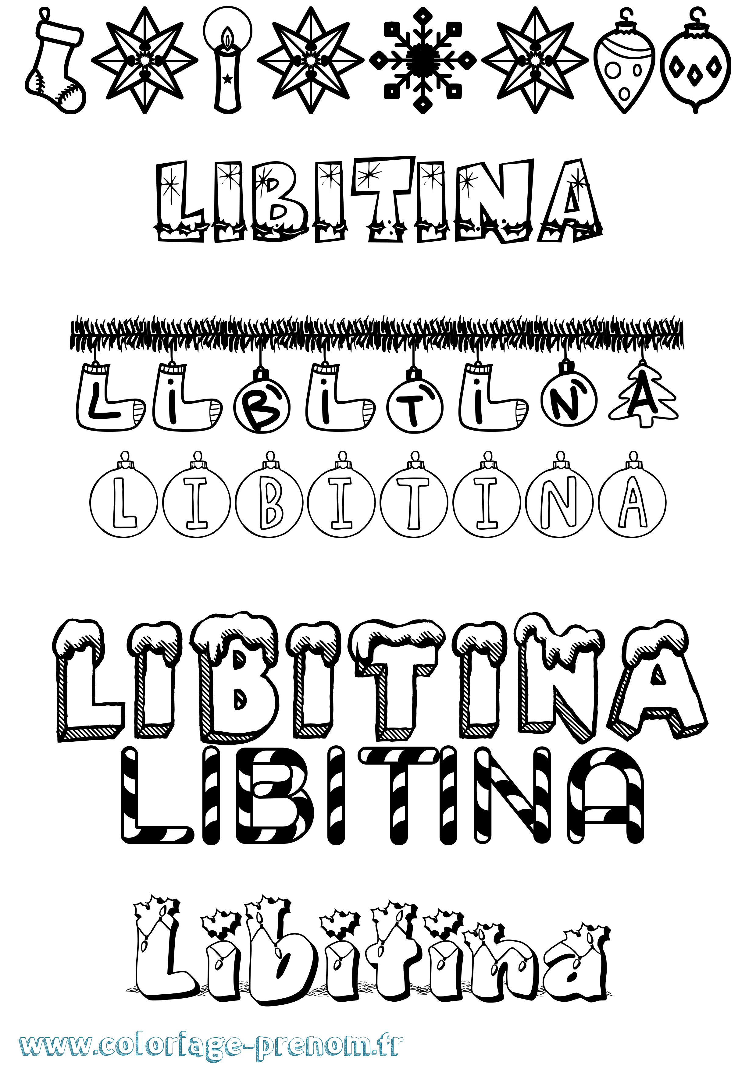 Coloriage prénom Libitina Noël