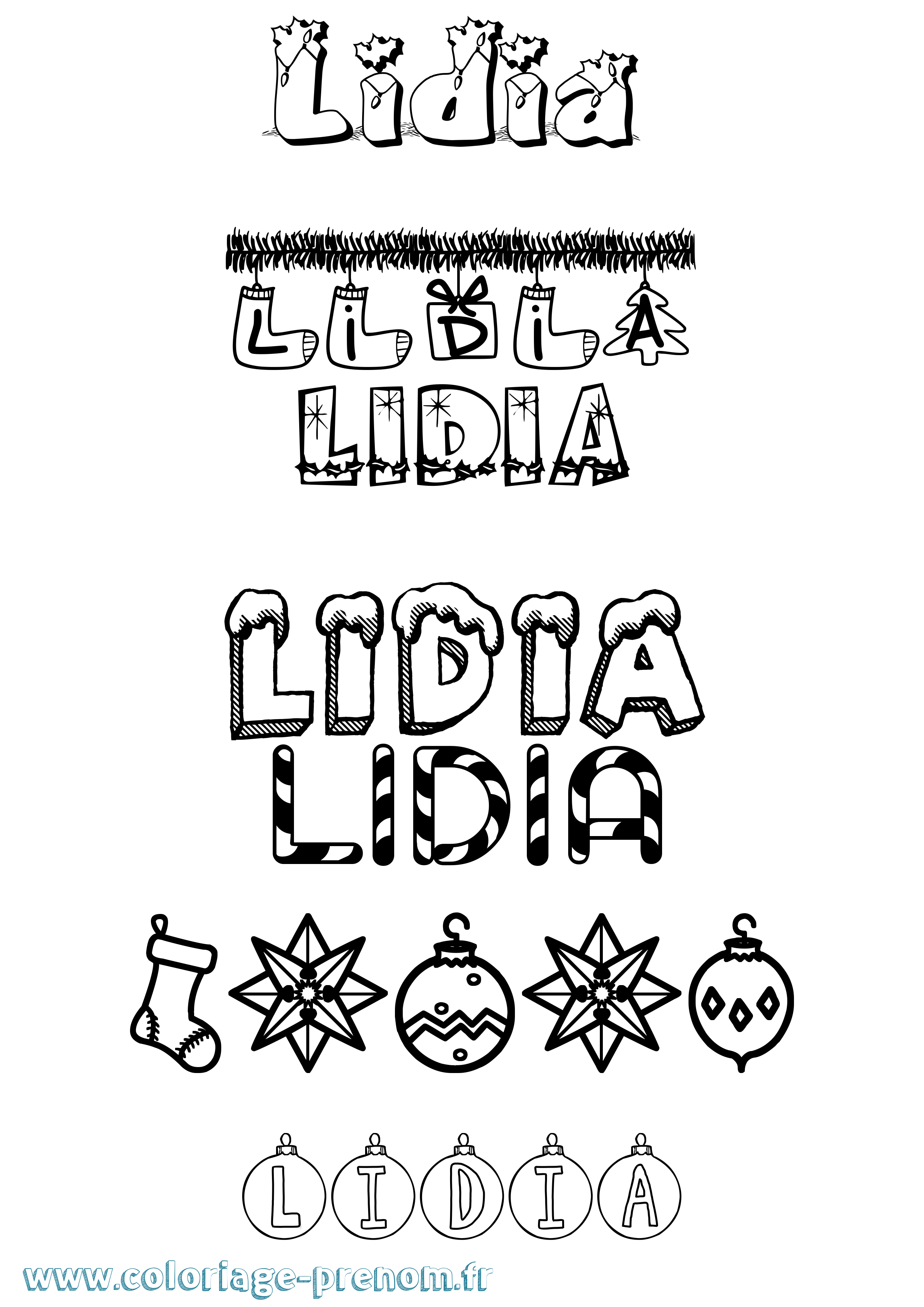 Coloriage Lidia Noël Coloriage prénom Lidia Noël