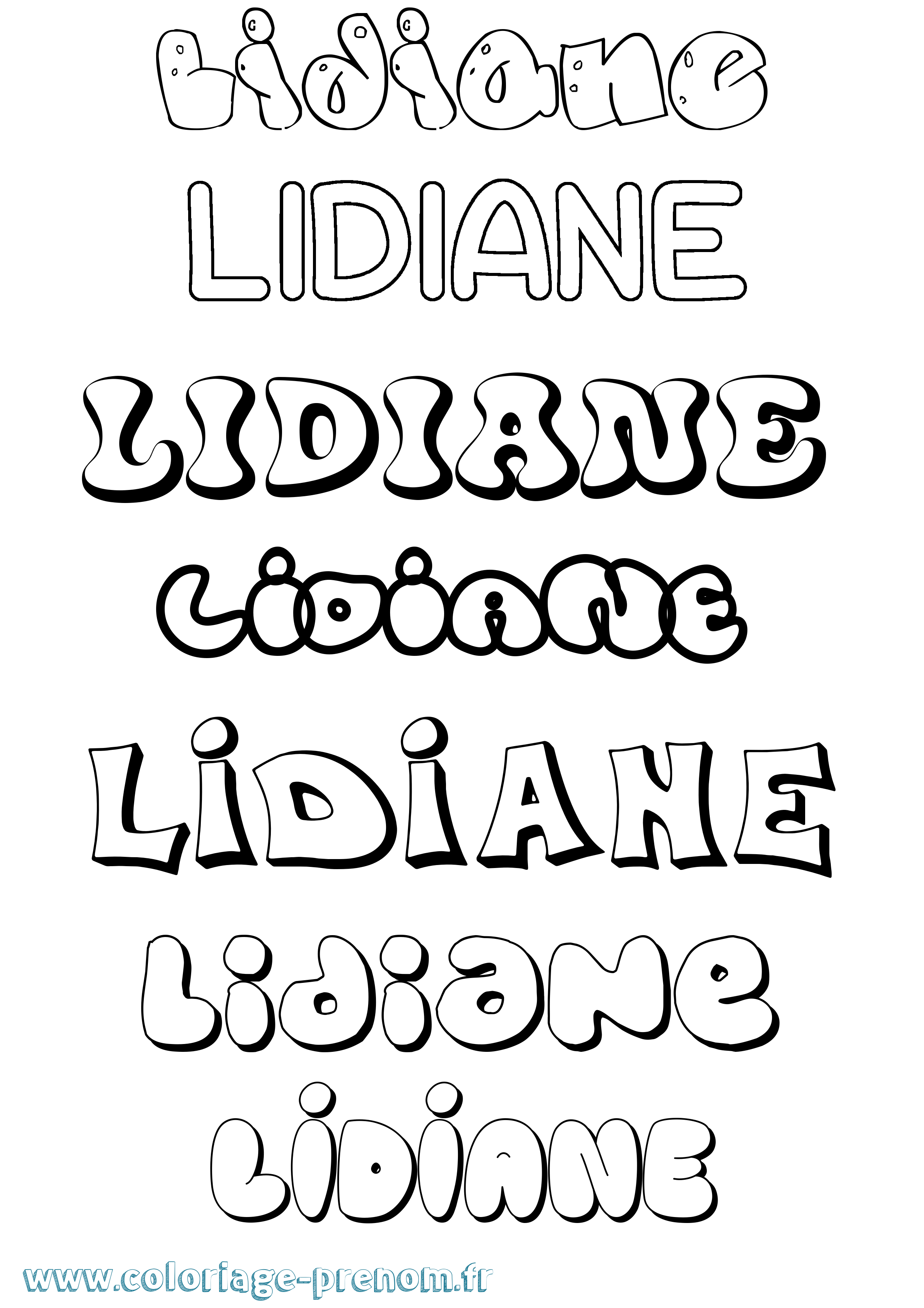 Coloriage prénom Lidiane Bubble