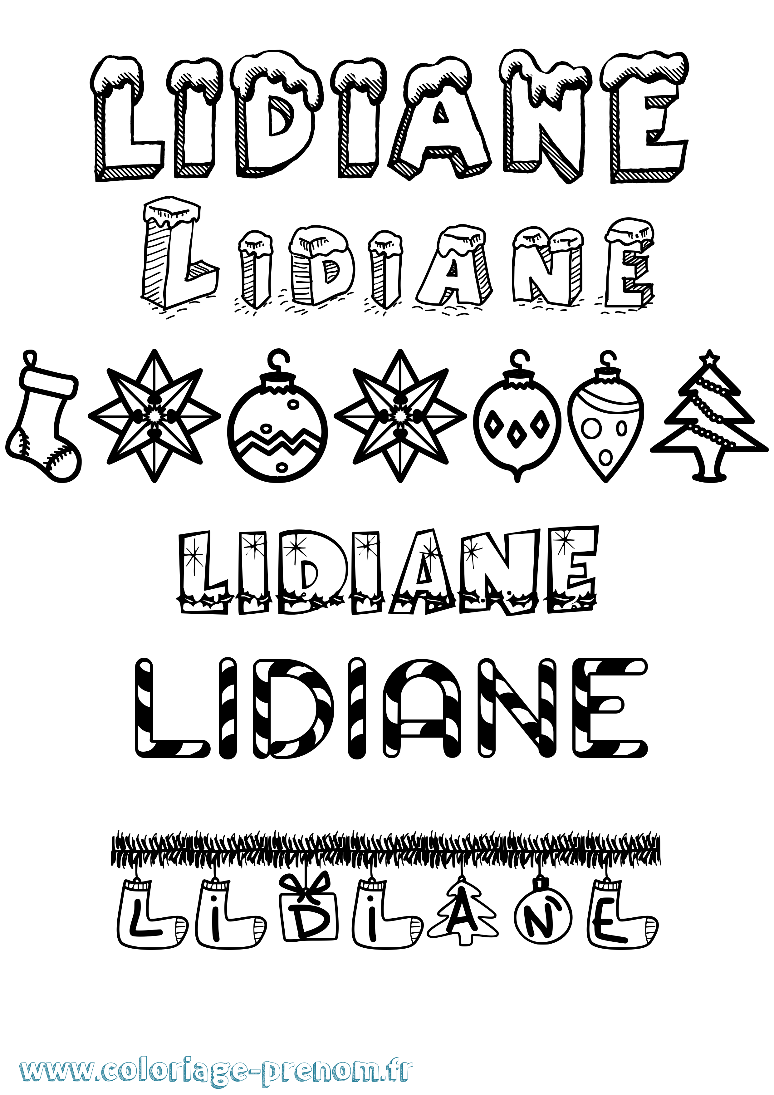Coloriage prénom Lidiane Noël