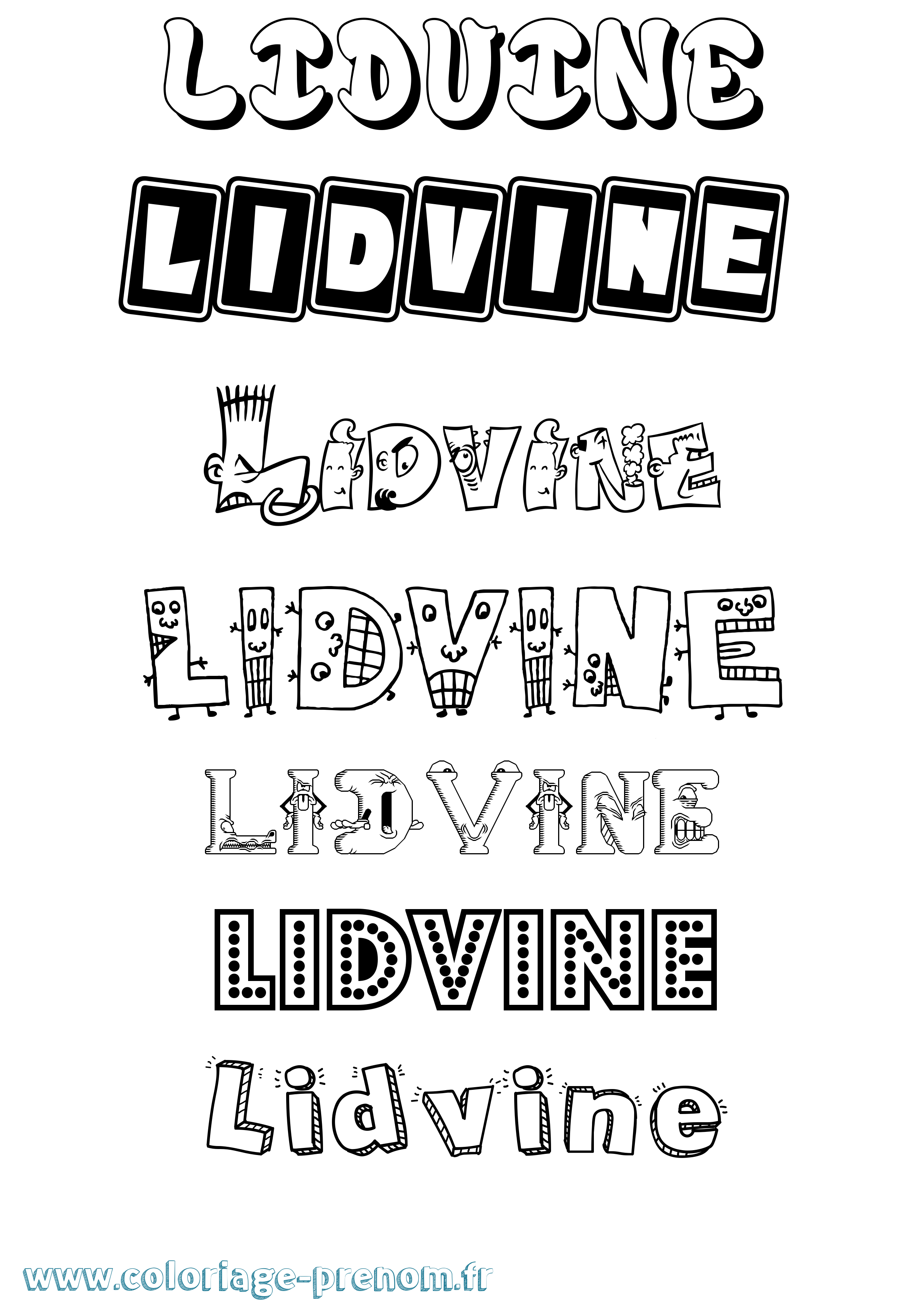 Coloriage prénom Lidvine Fun