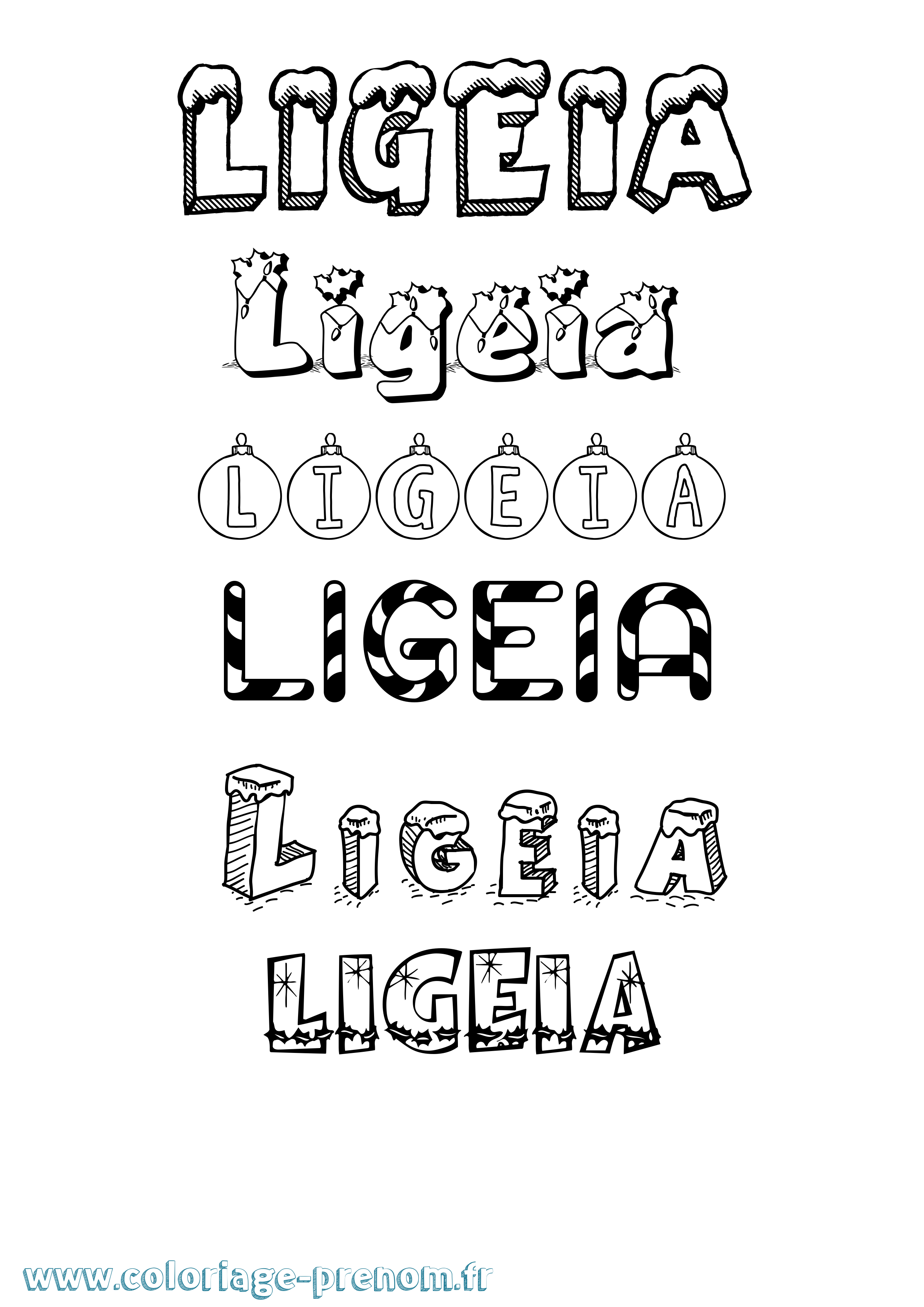 Coloriage prénom Ligeia Noël
