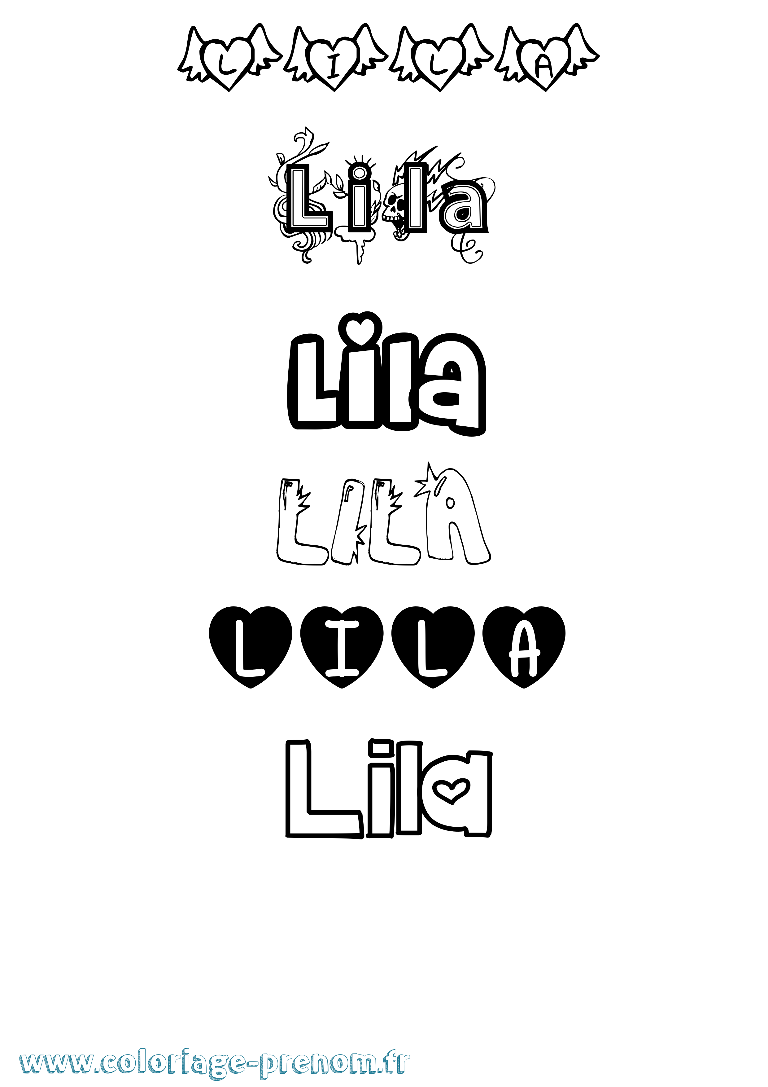Coloriage prénom Lila Girly