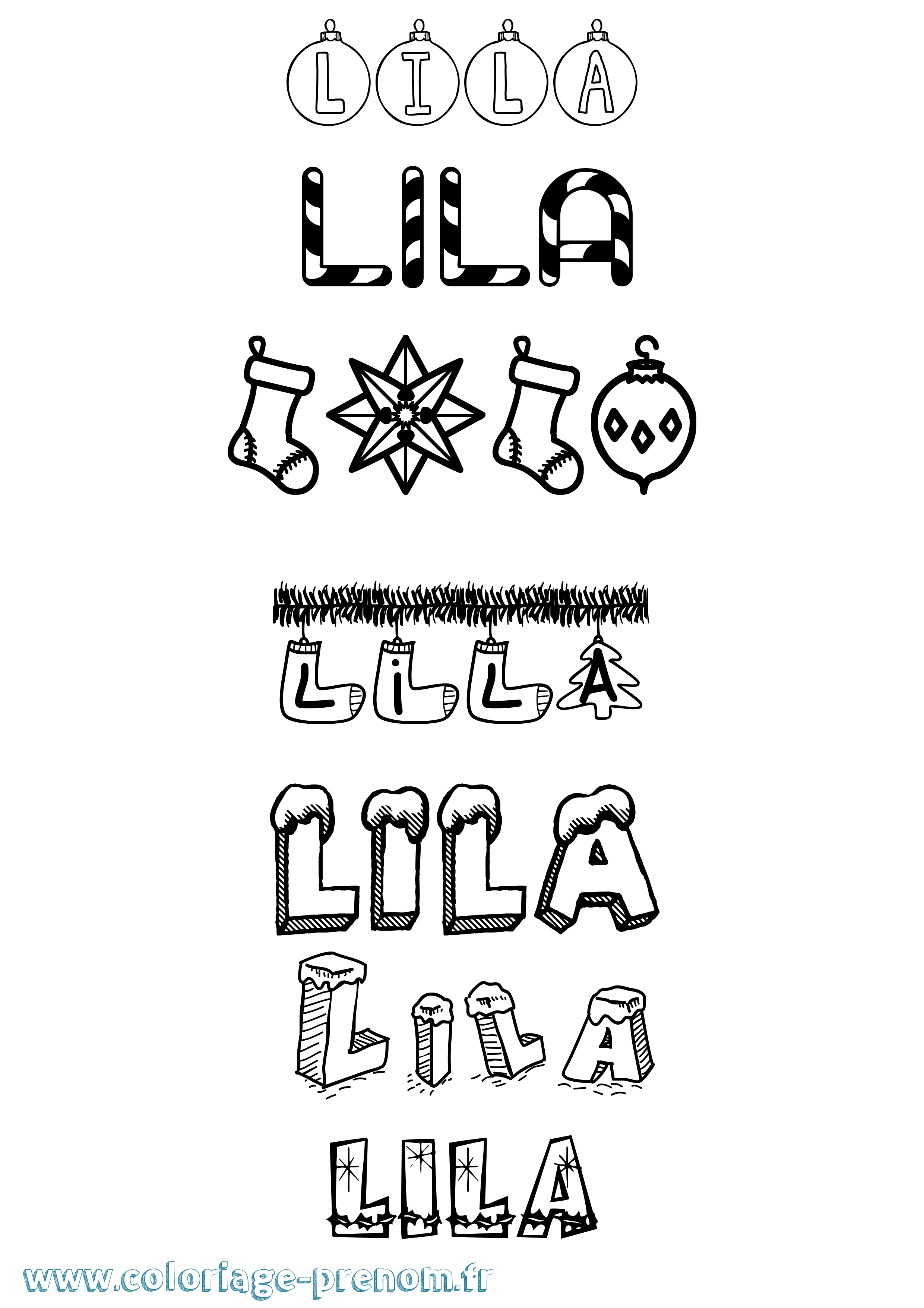 Coloriage prénom Lila Noël