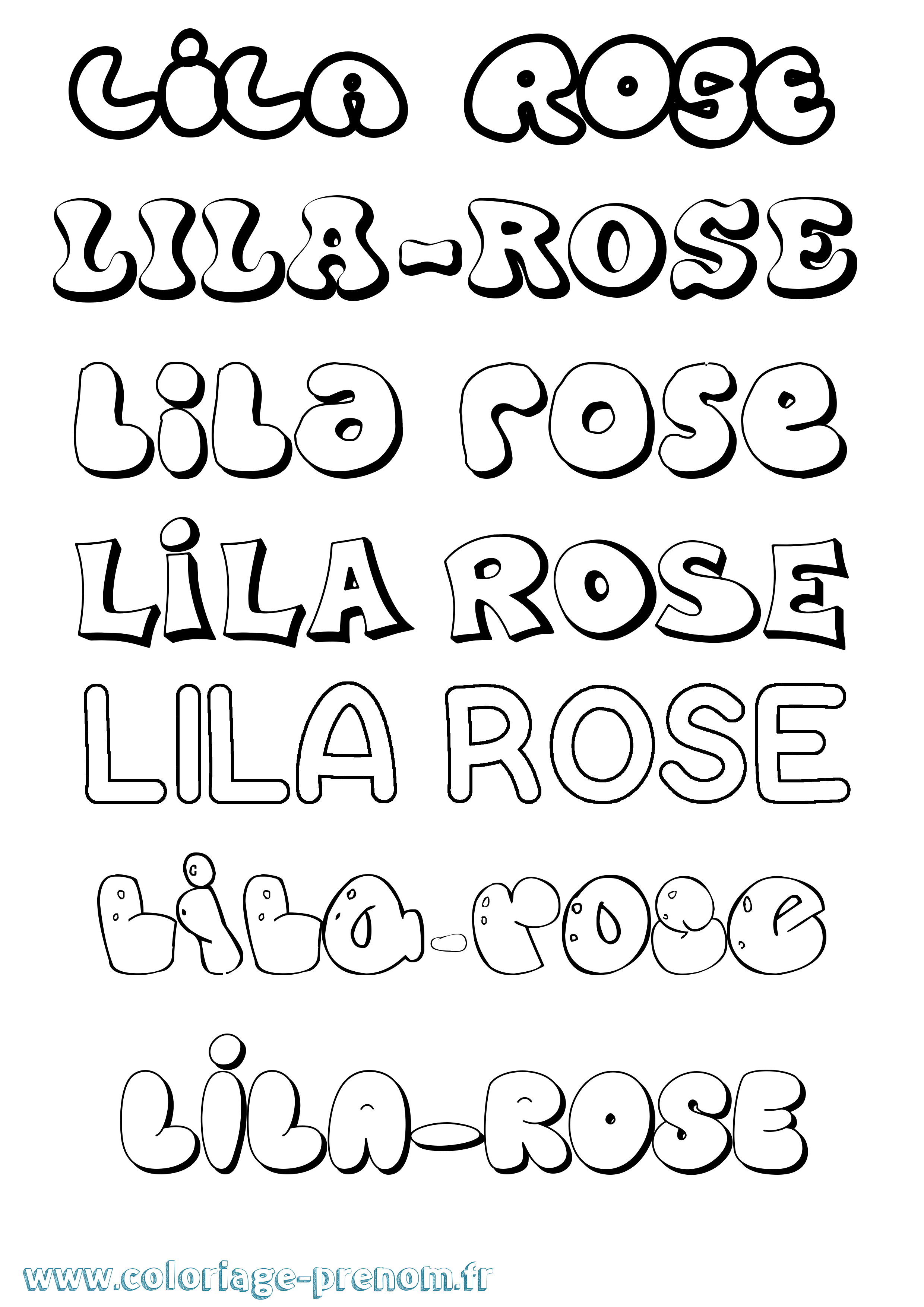 Coloriage prénom Lila-Rose Bubble