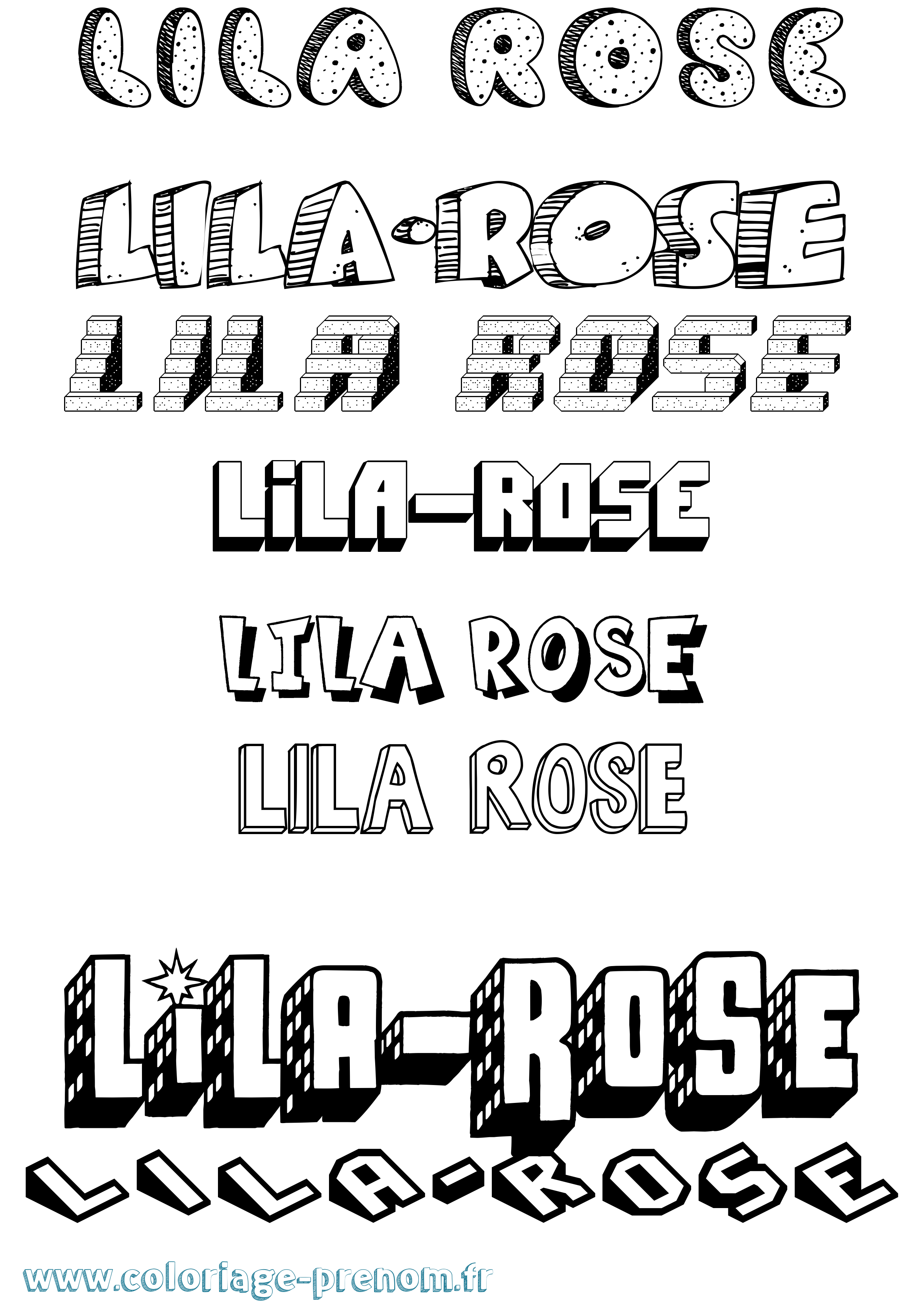 Coloriage prénom Lila-Rose Effet 3D