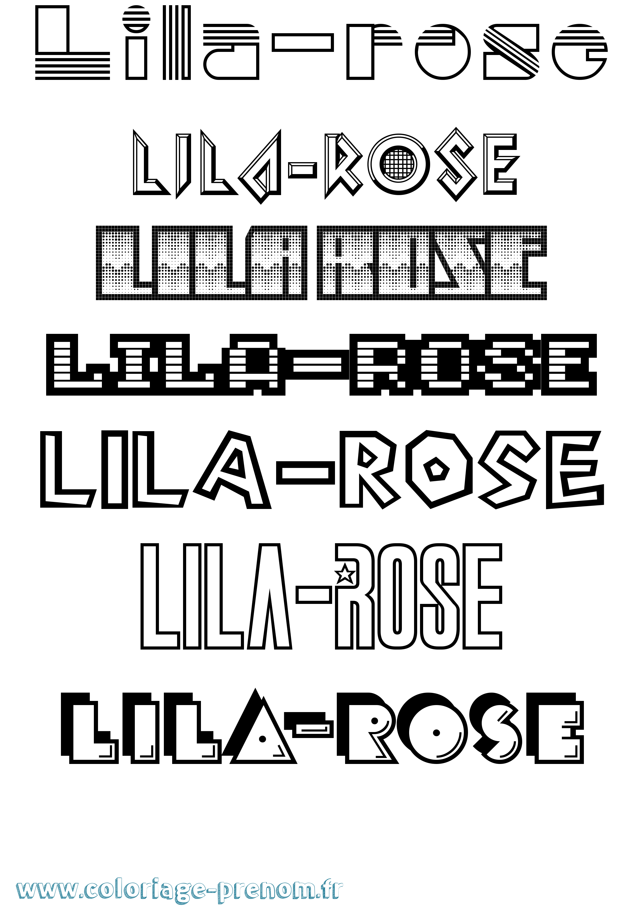 Coloriage prénom Lila-Rose Jeux Vidéos