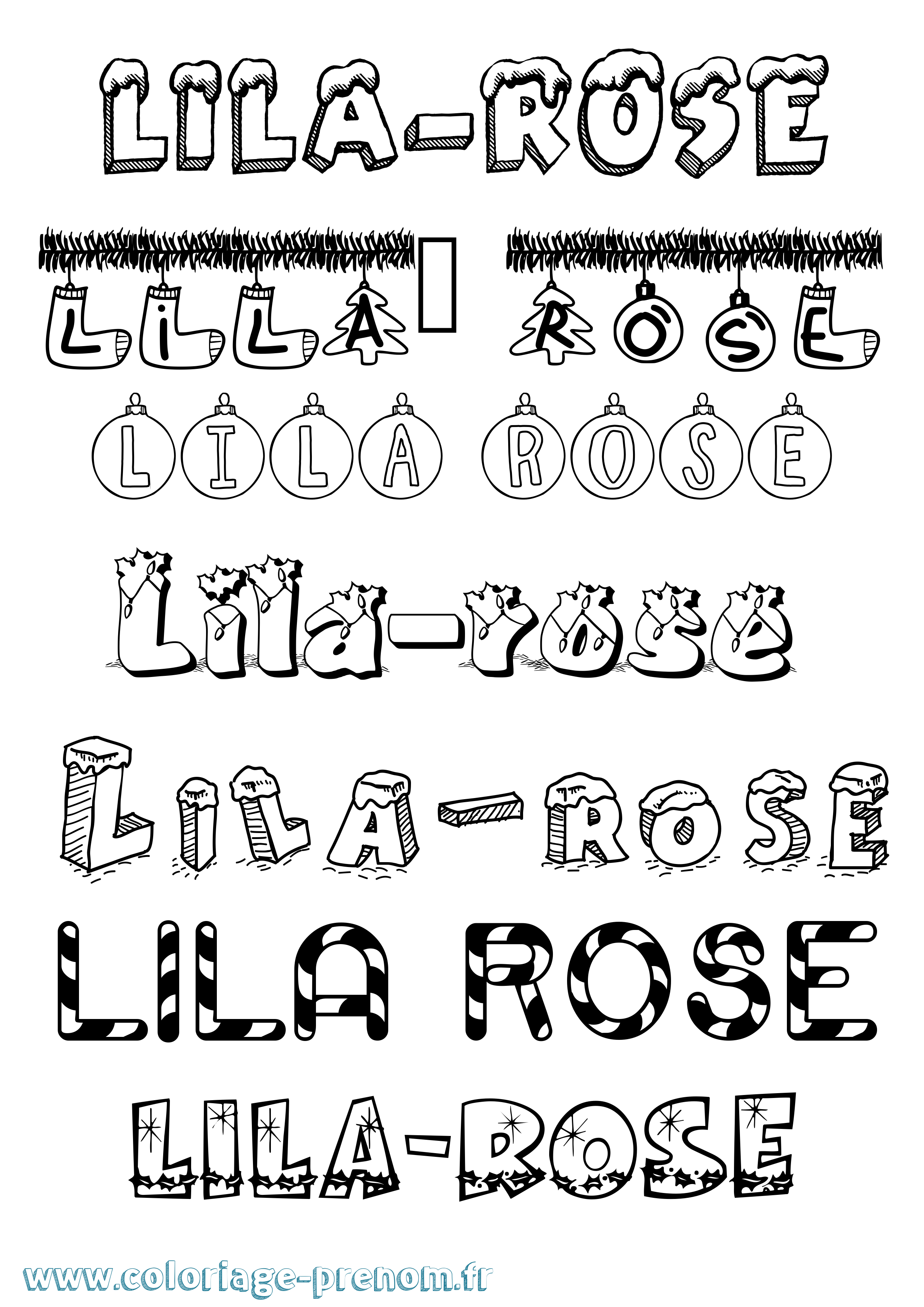 Coloriage prénom Lila-Rose Noël
