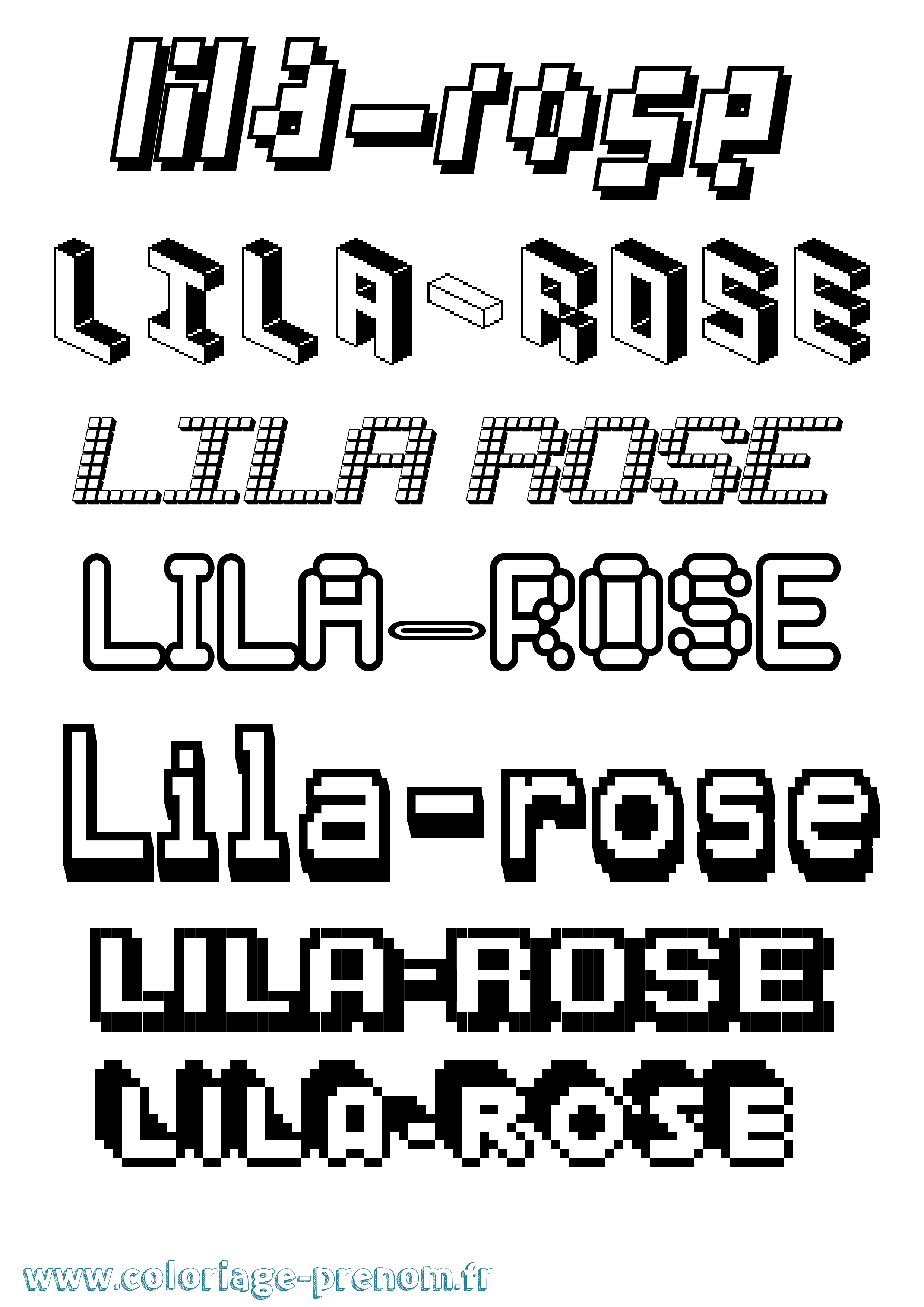 Coloriage prénom Lila-Rose Pixel
