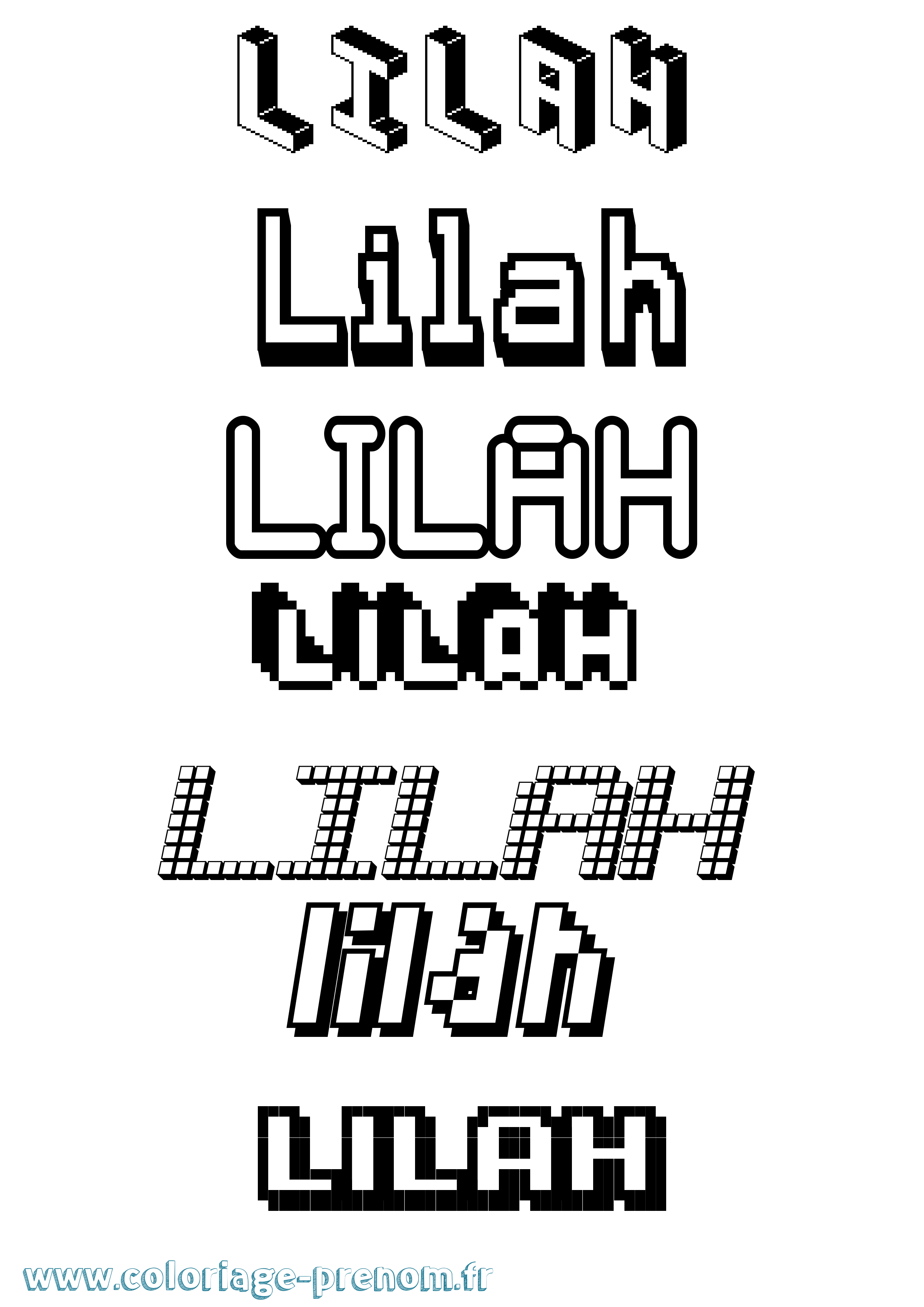 Coloriage prénom Lilah Pixel