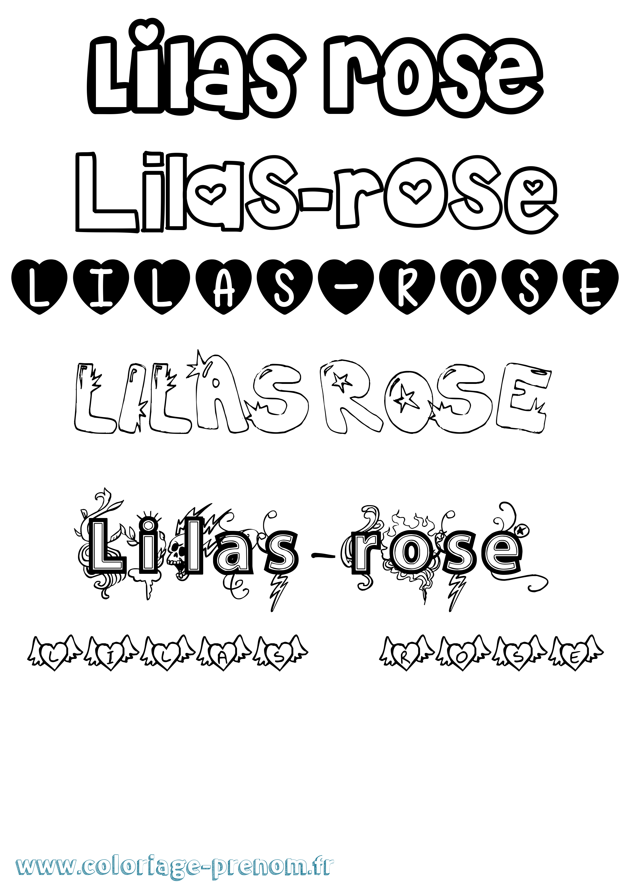 Coloriage prénom Lilas-Rose Girly