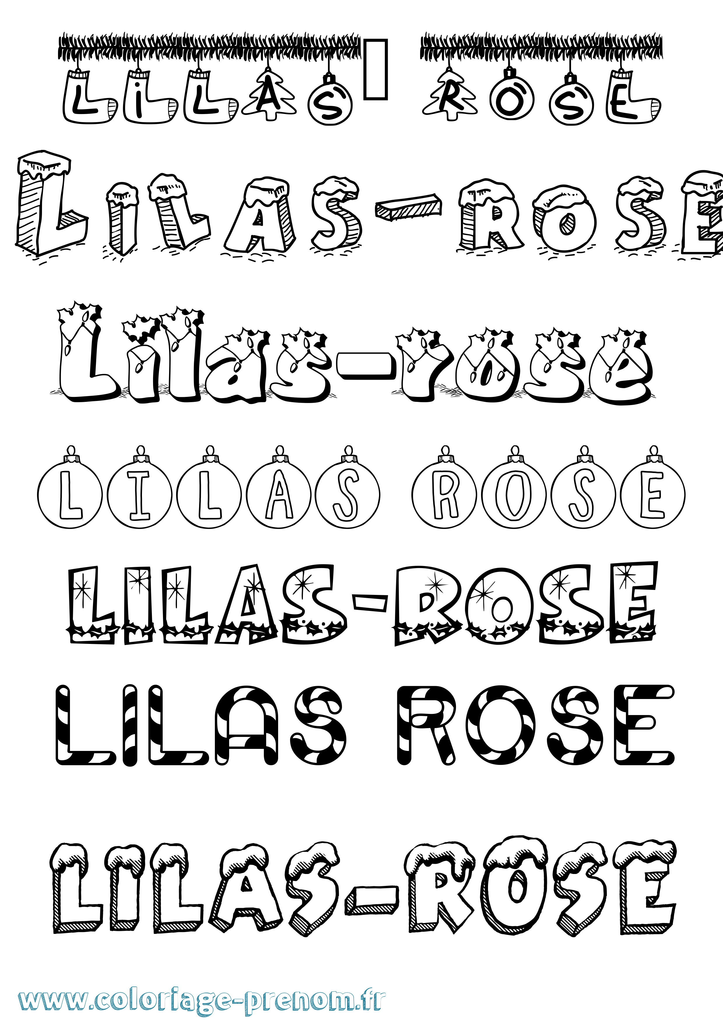 Coloriage prénom Lilas-Rose Noël