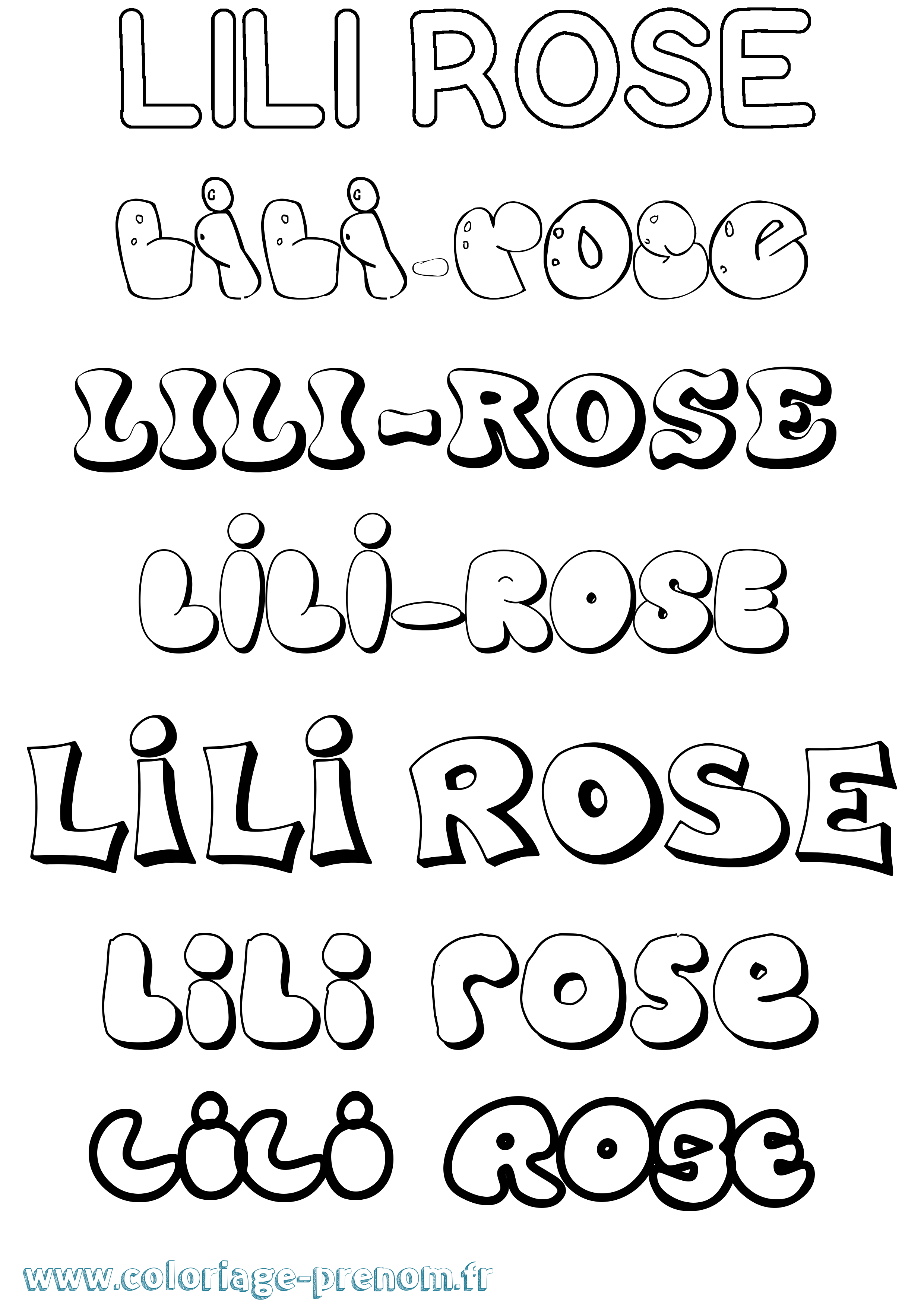 Coloriage prénom Lili-Rose Bubble