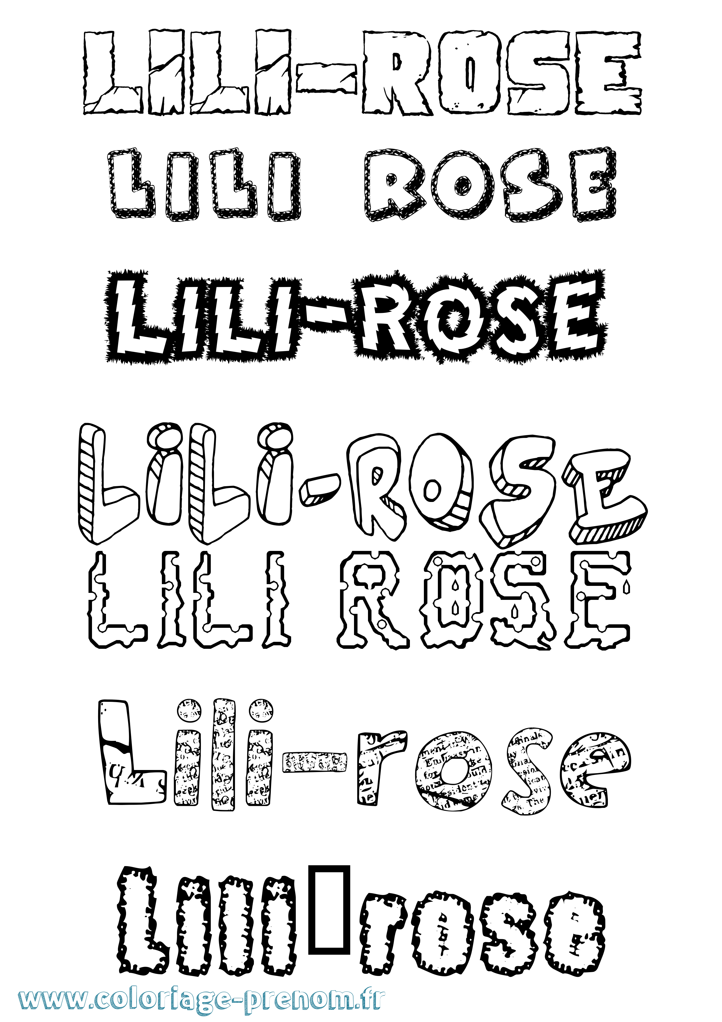 Coloriage Lili-Rose Destructuré Coloriage prénom Lili-Rose Destructuré