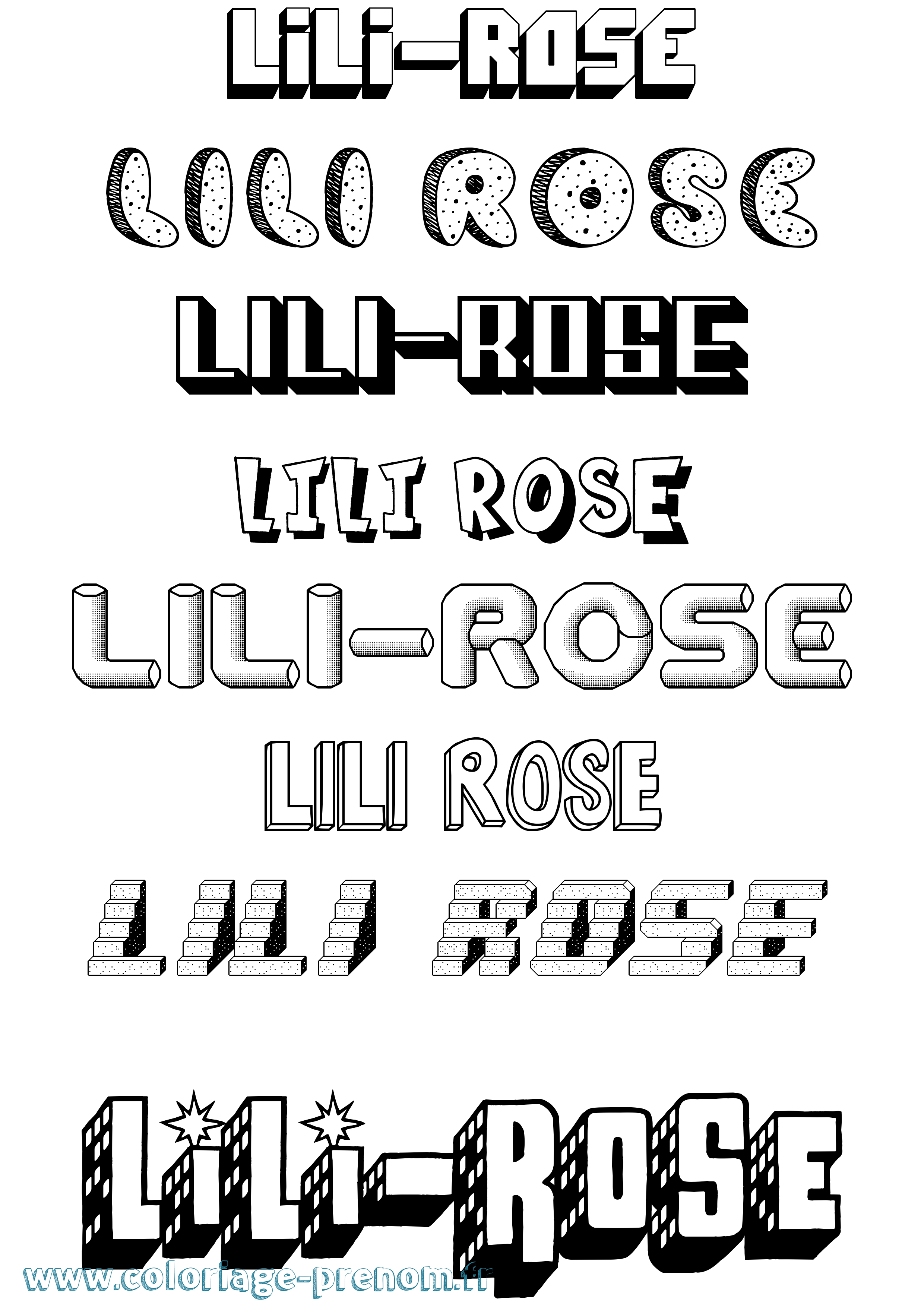 Coloriage Lili-Rose Effet 3D Coloriage prénom Lili-Rose Effet 3D