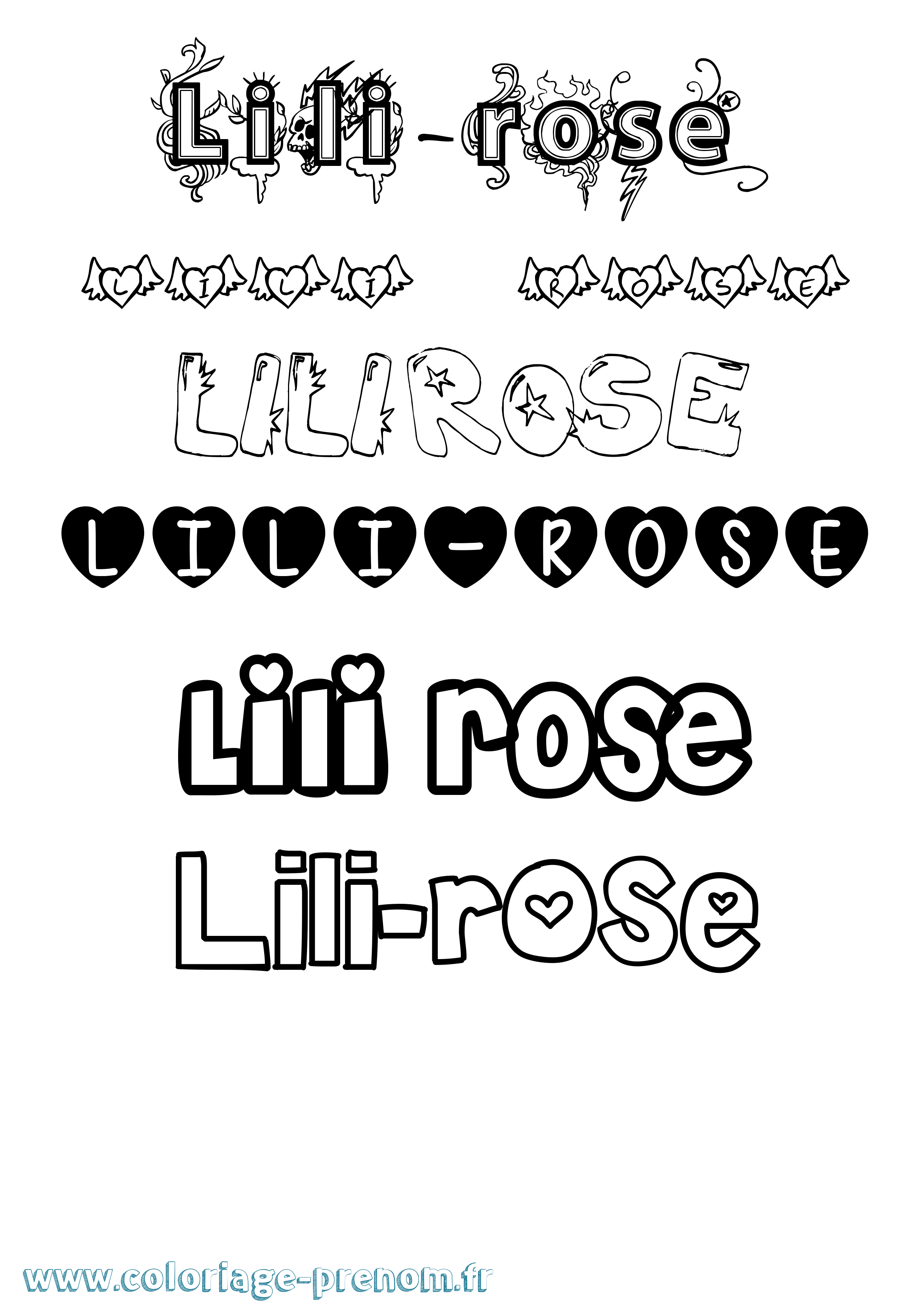Coloriage prénom Lili-Rose Girly