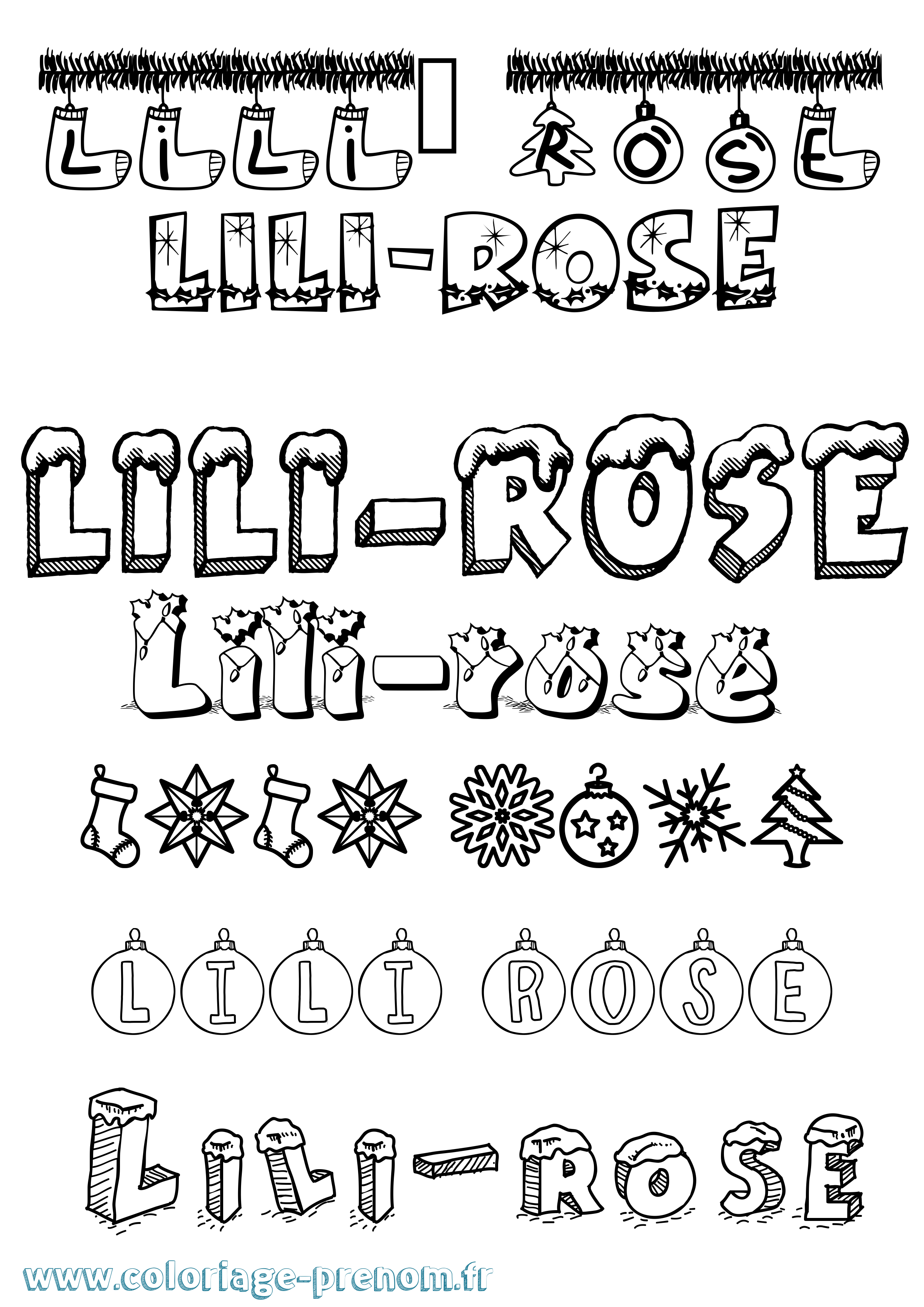 Coloriage Lili-Rose Noël Coloriage prénom Lili-Rose Noël