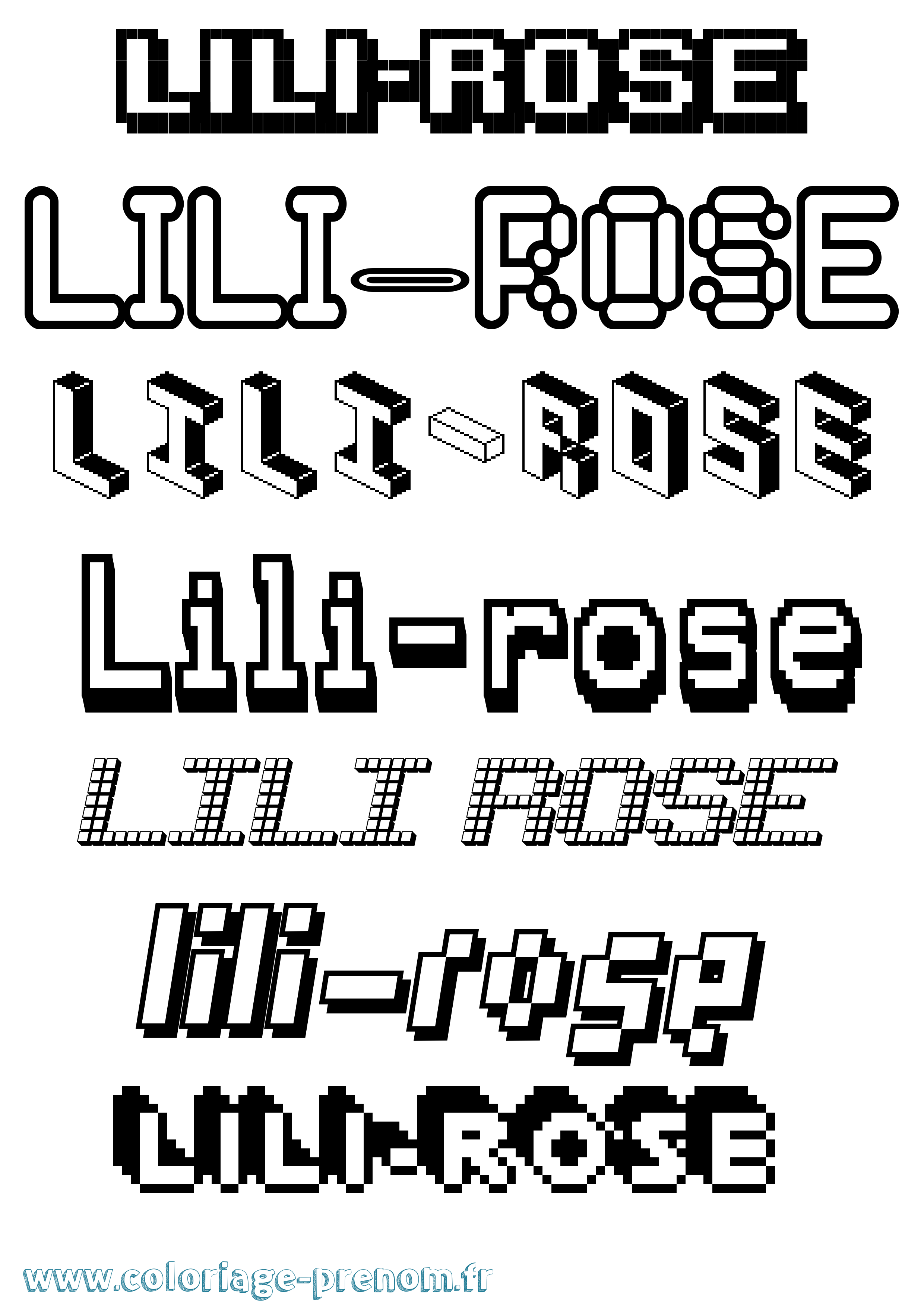 Coloriage Lili-Rose Pixel Coloriage prénom Lili-Rose Pixel