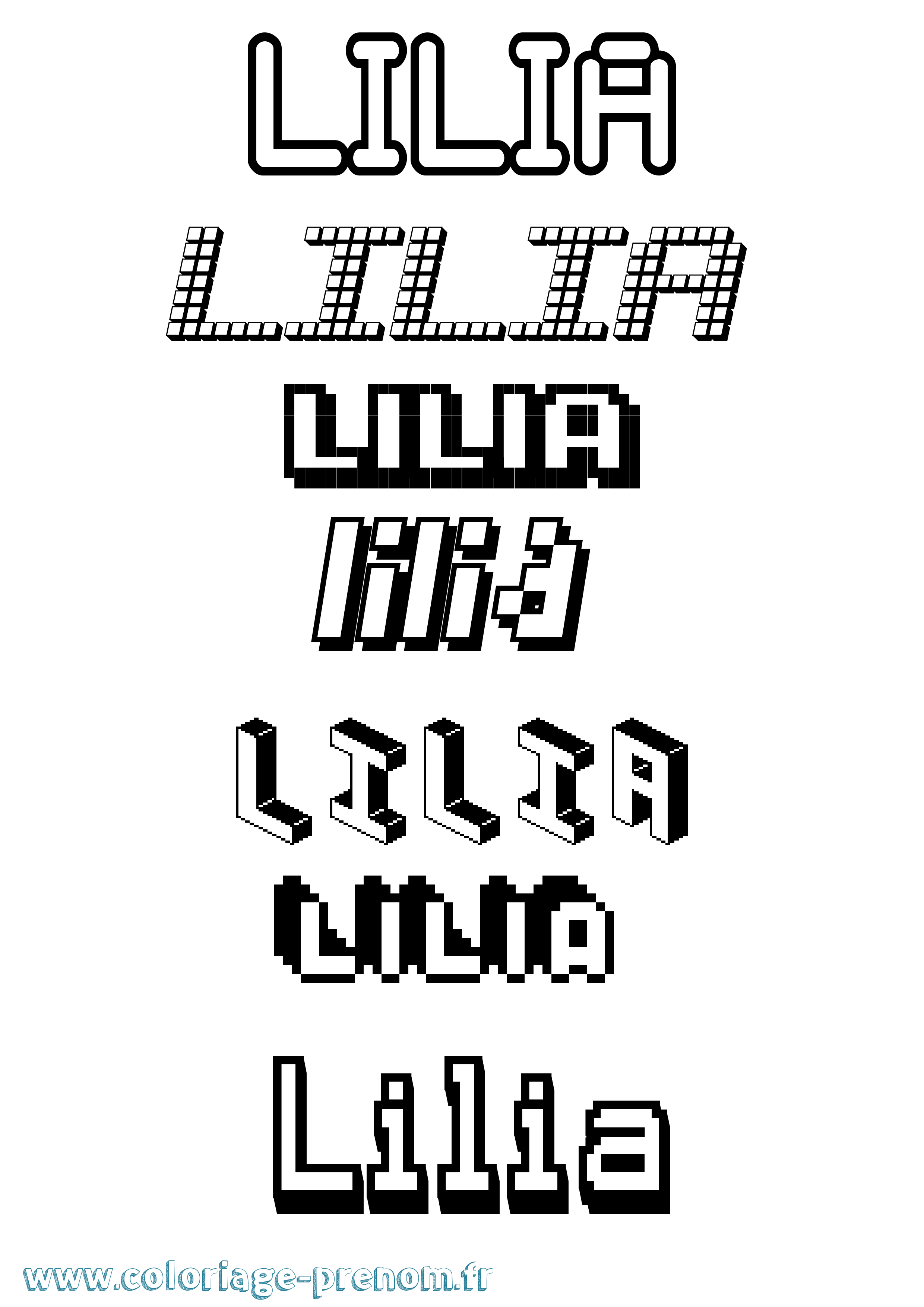 Coloriage prénom Lilia Pixel