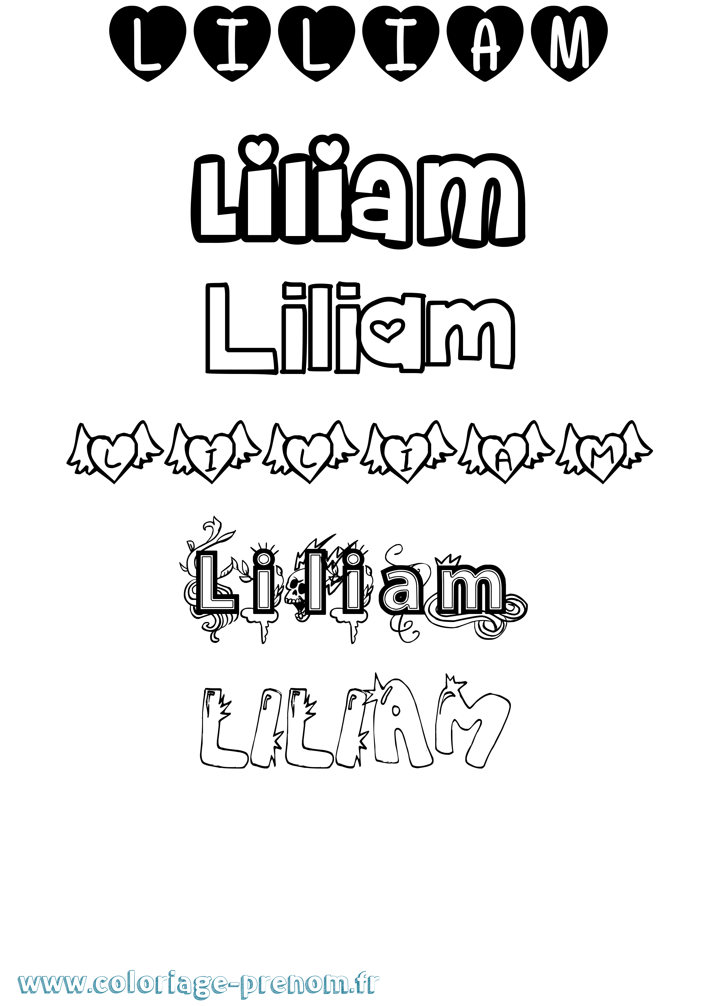 Coloriage prénom Liliam Girly