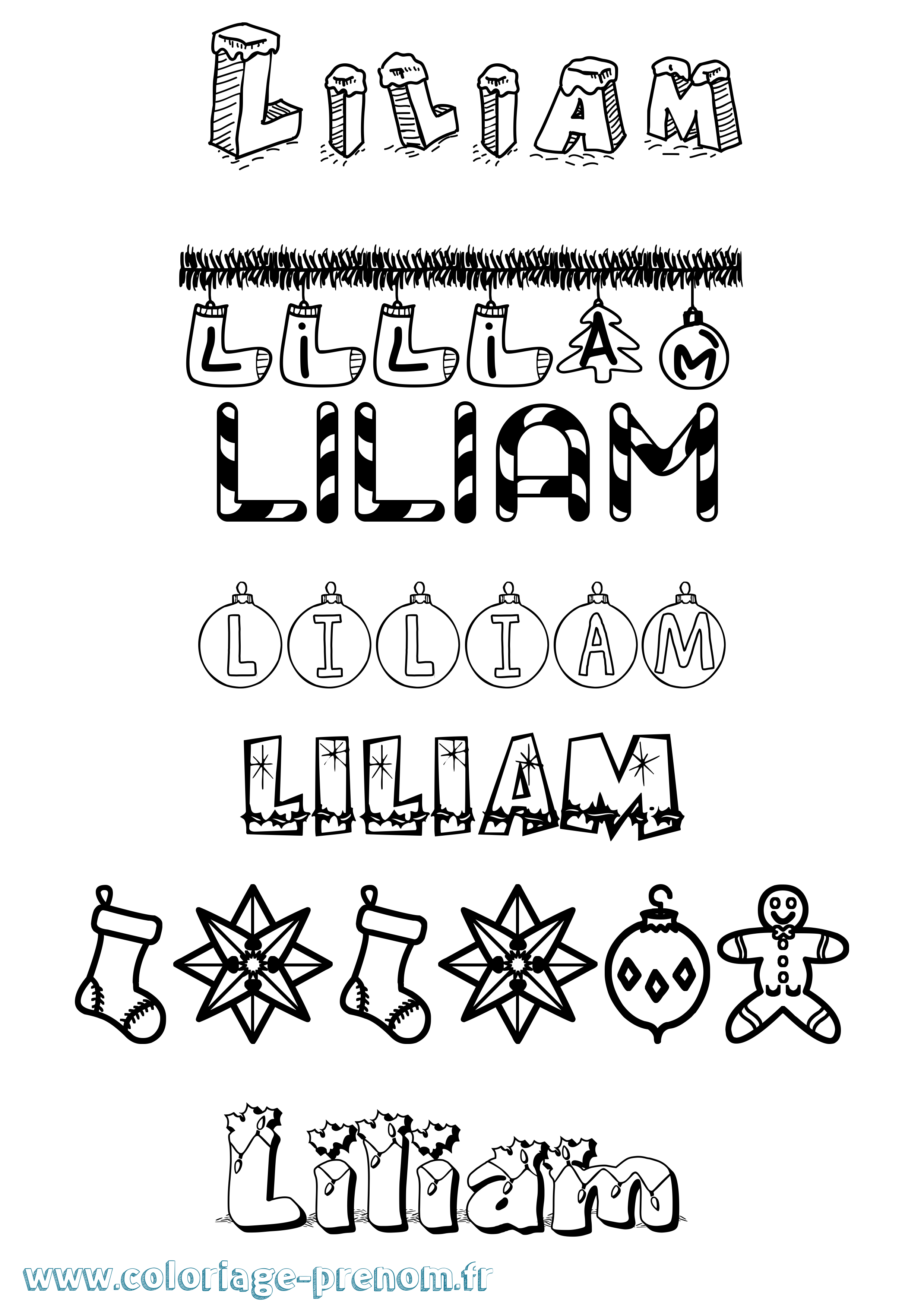 Coloriage prénom Liliam Noël