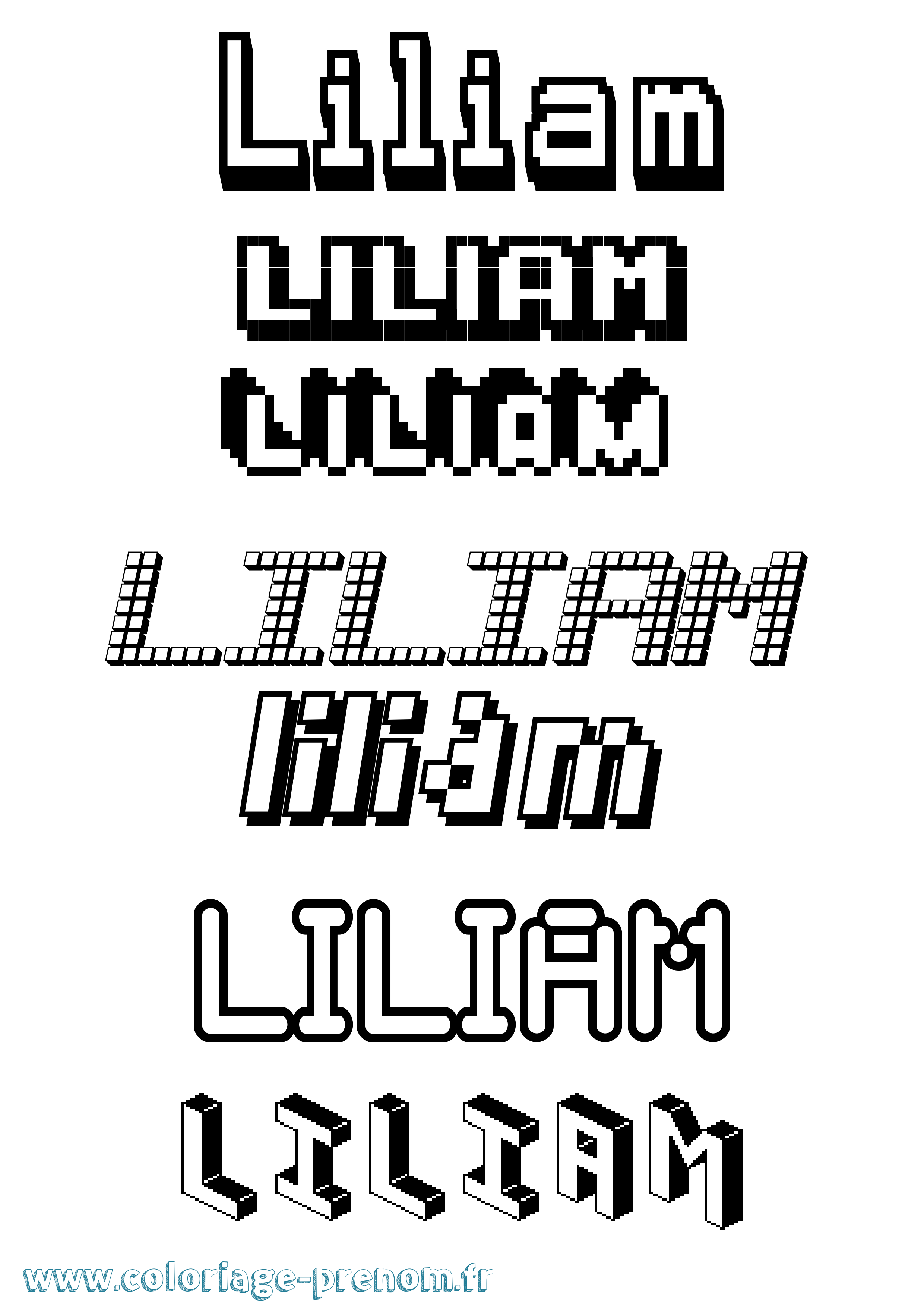 Coloriage prénom Liliam Pixel