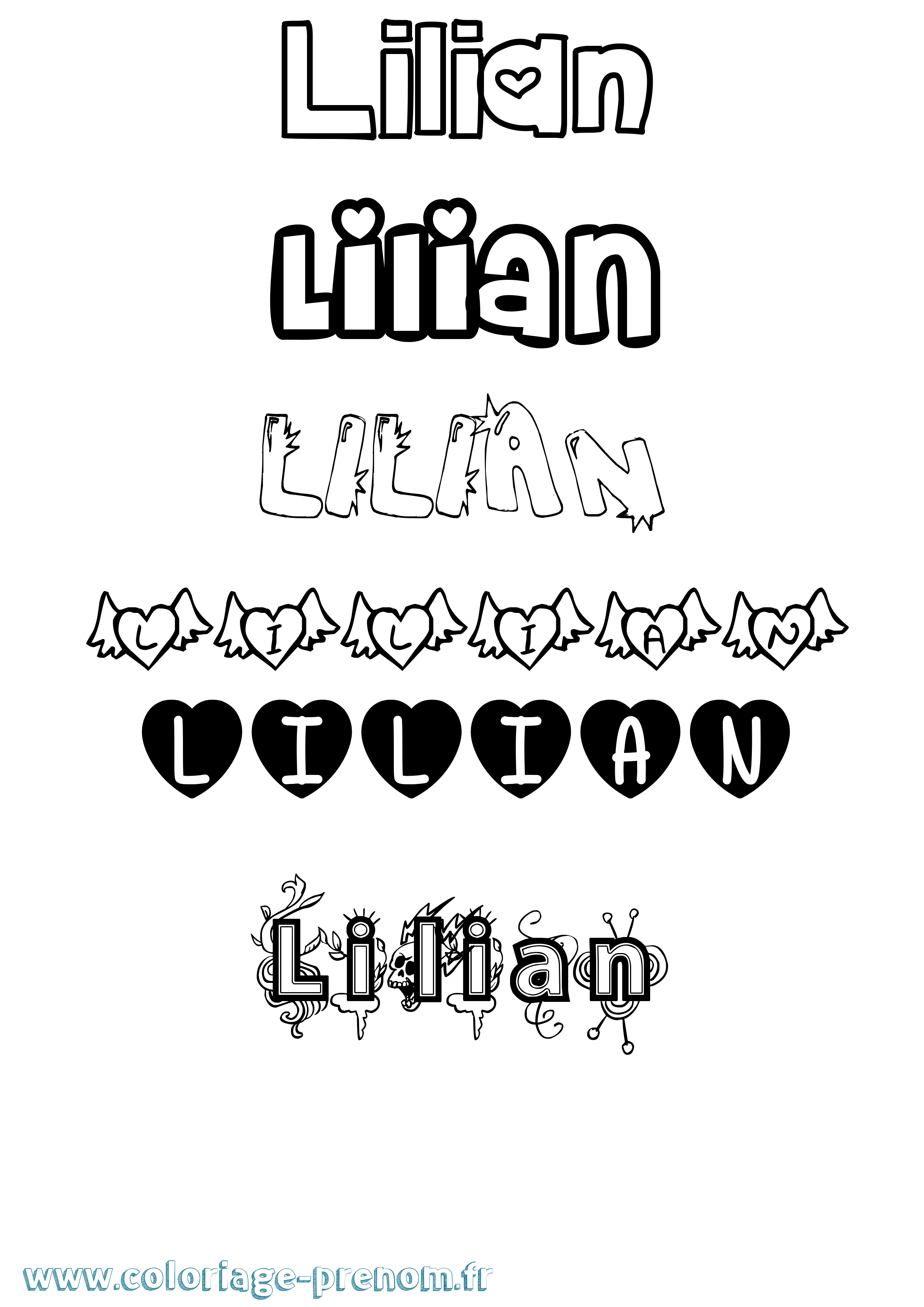 Coloriage prénom Lilian Girly