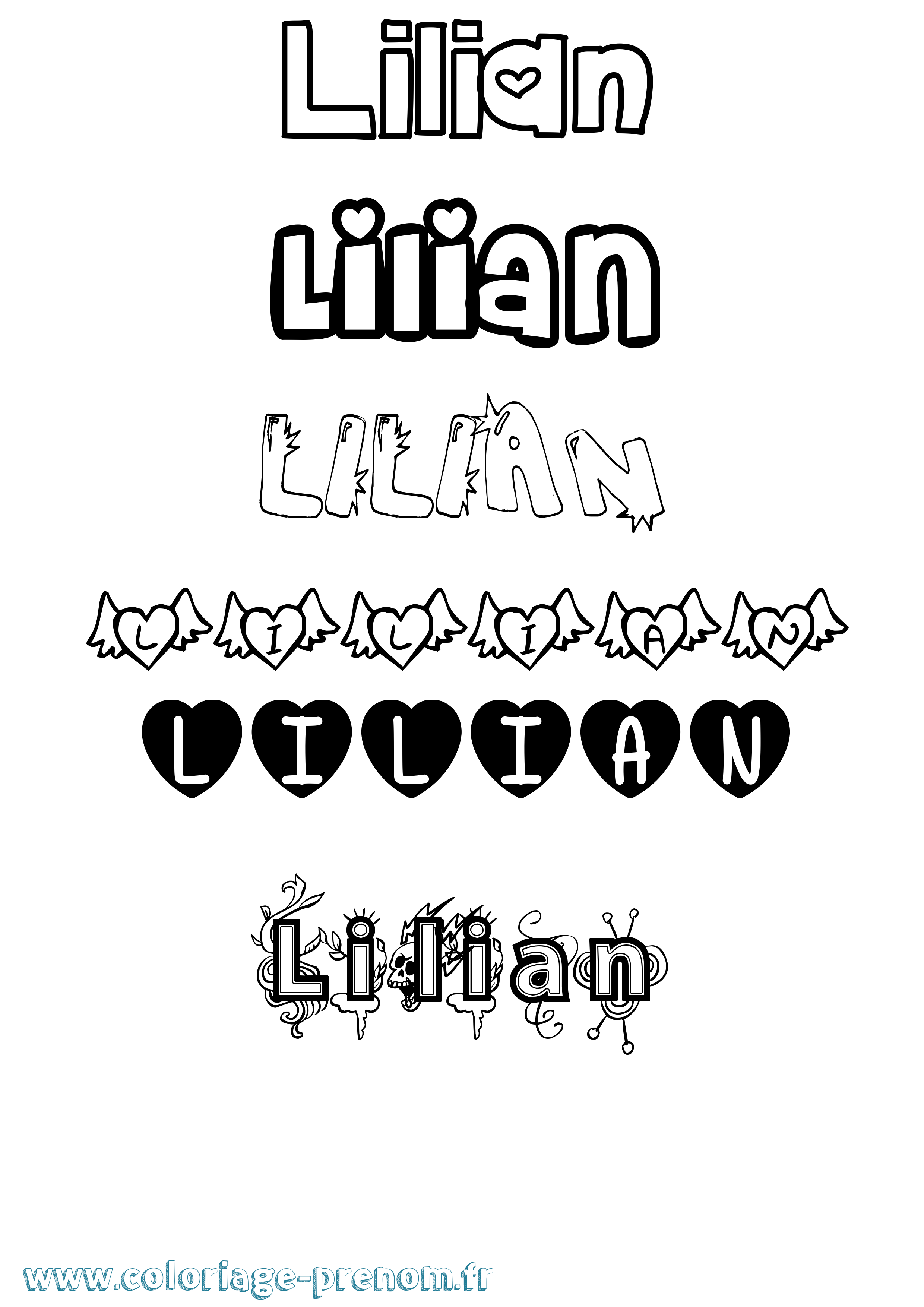 Coloriage Lilian Girly Coloriage prénom Lilian Girly