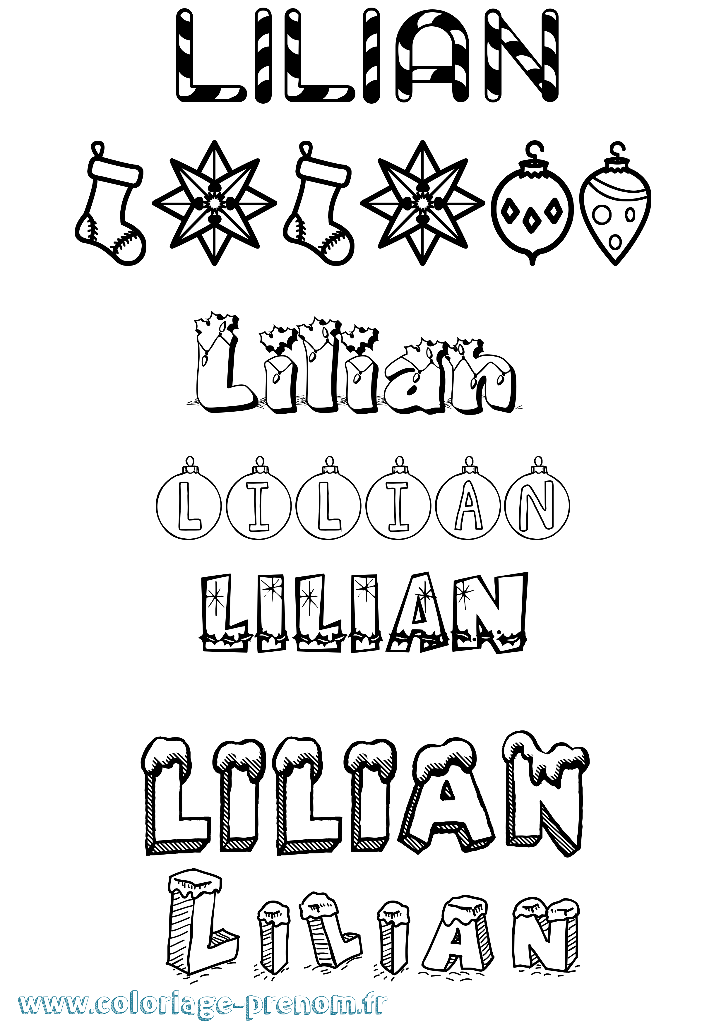Coloriage Lilian Noël Coloriage prénom Lilian Noël