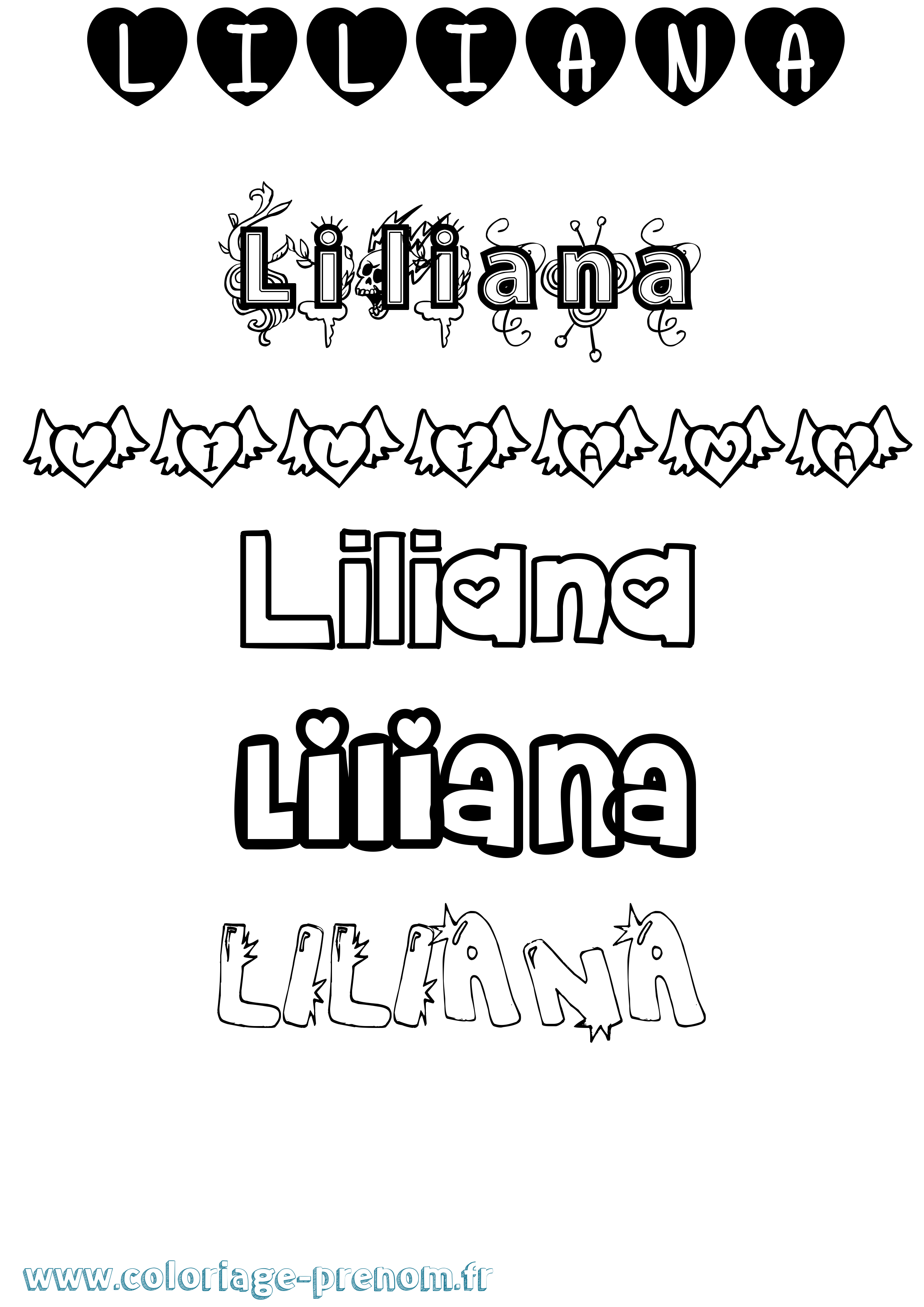 Coloriage prénom Liliana Girly
