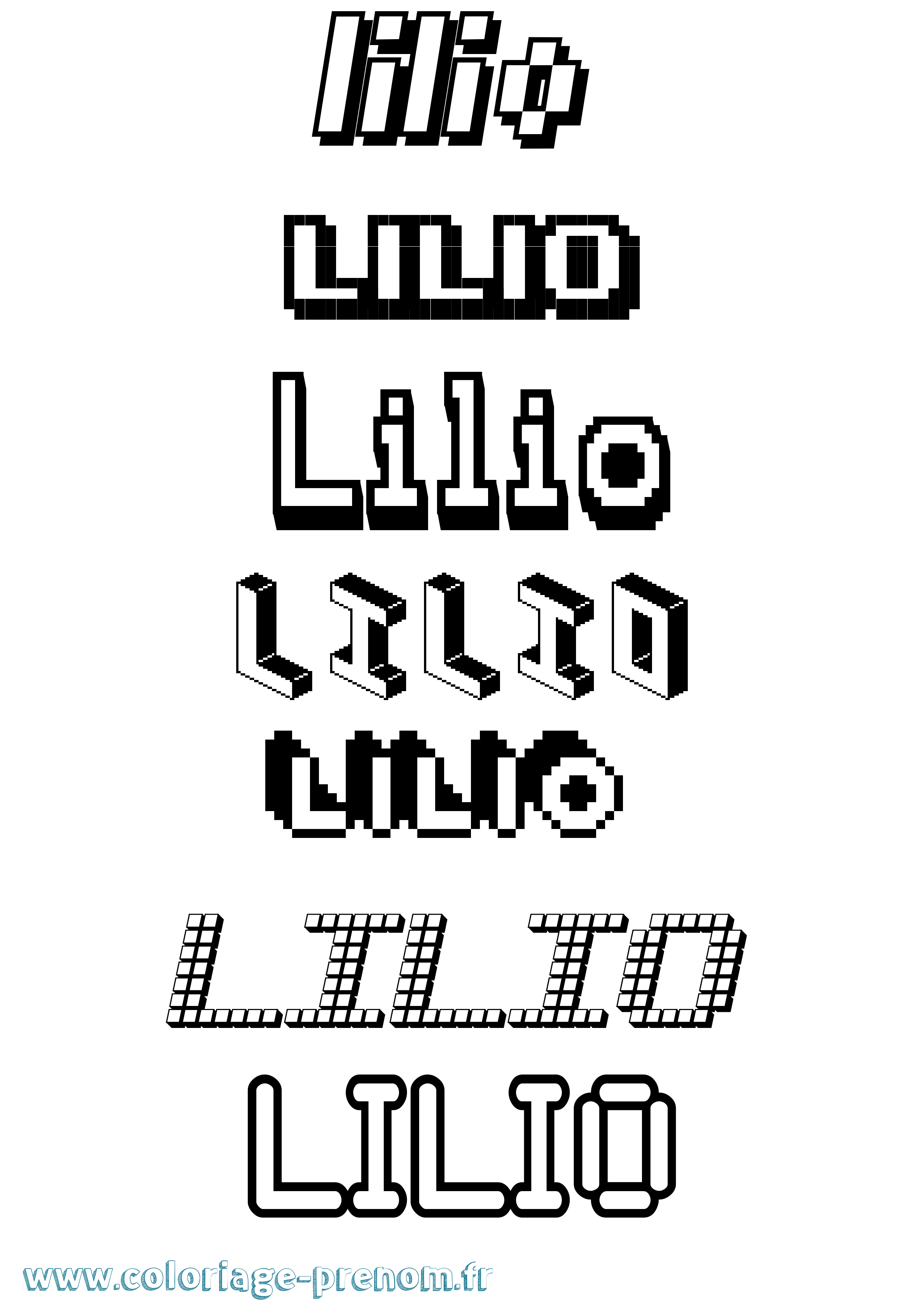 Coloriage prénom Lilio Pixel