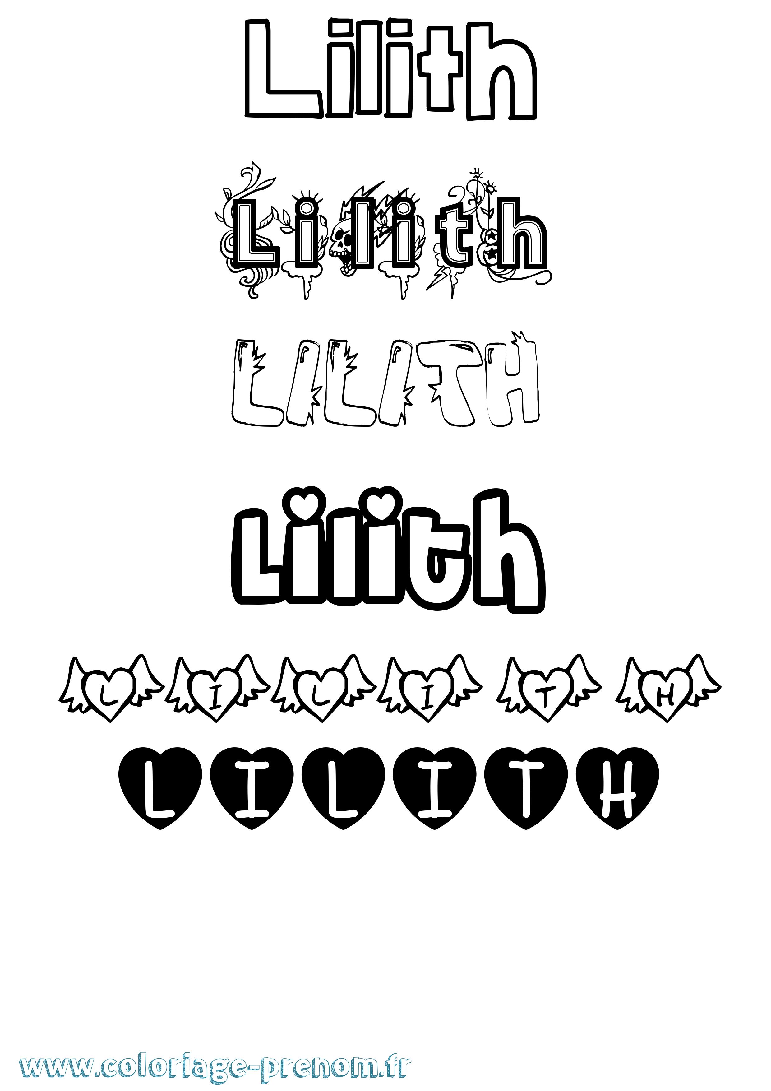 Coloriage prénom Lilith Girly
