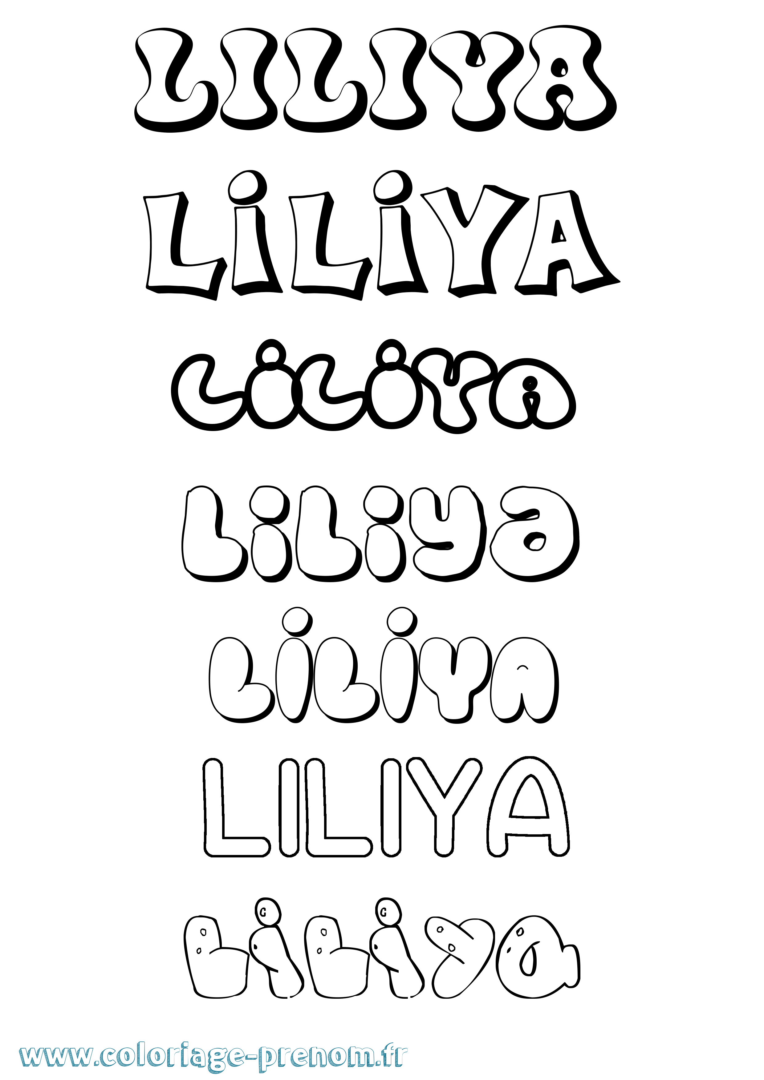 Coloriage Liliya Bubble Coloriage prénom Liliya Bubble