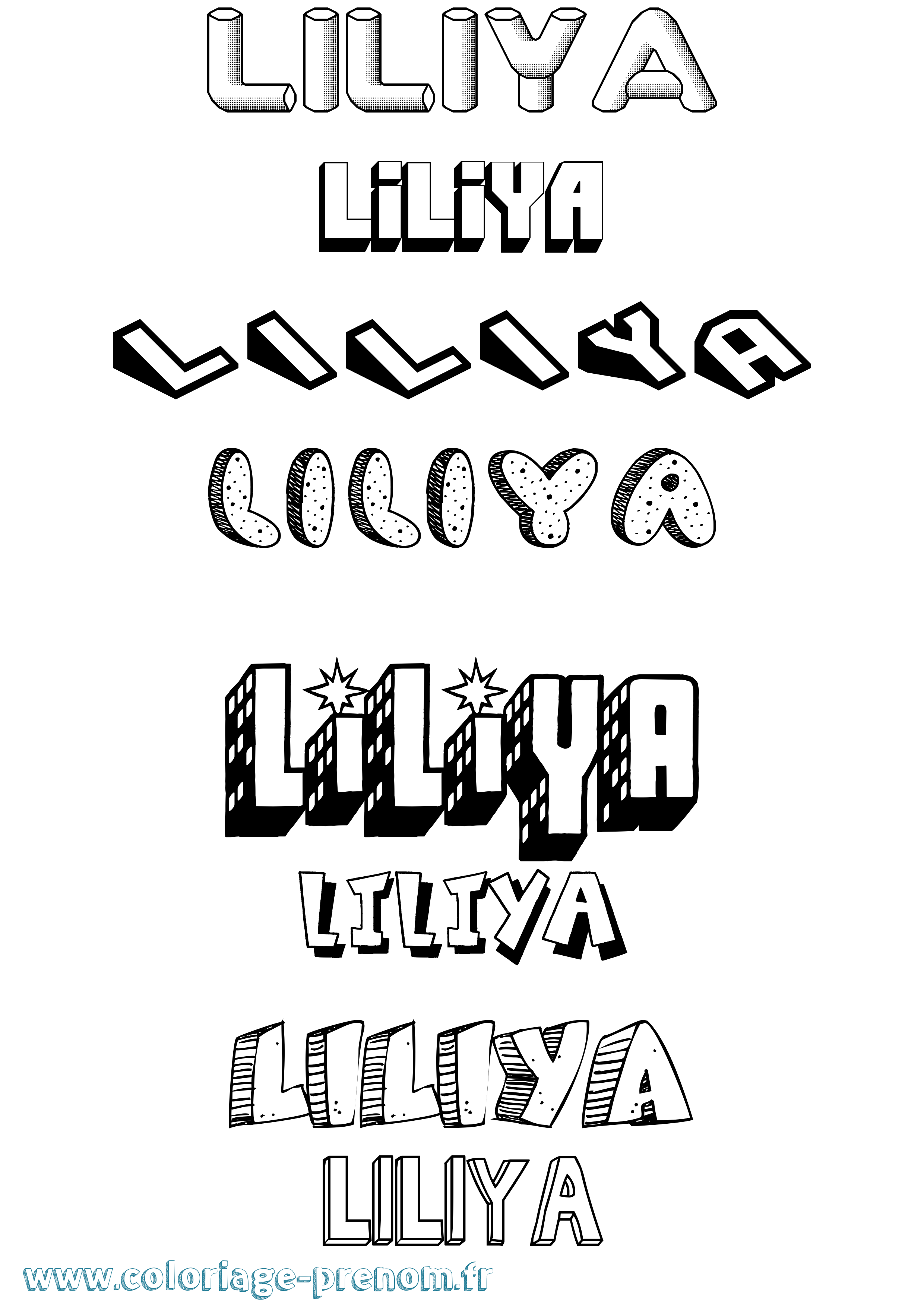Coloriage Liliya Effet 3D Coloriage prénom Liliya Effet 3D