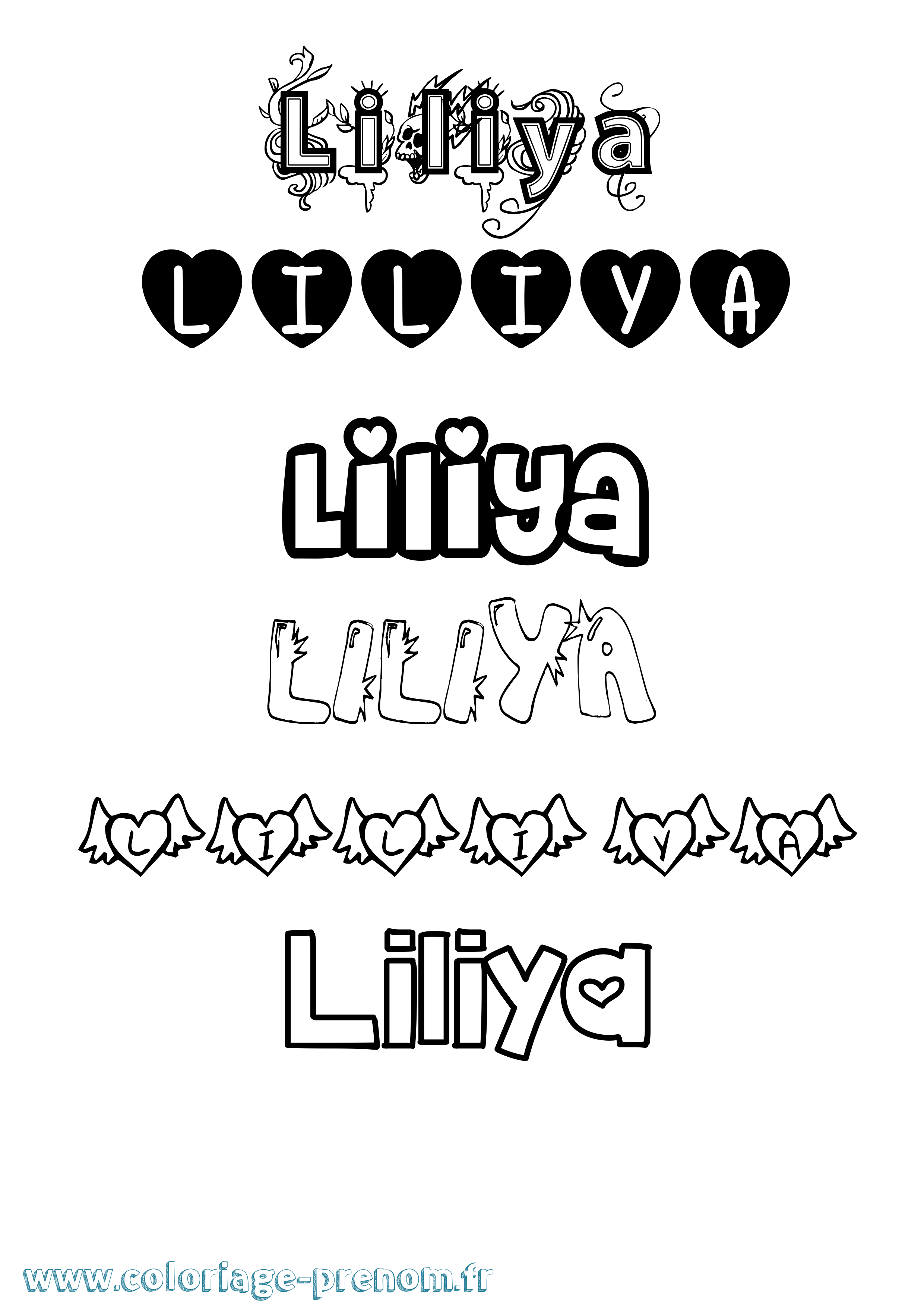 Coloriage Liliya Girly Coloriage prénom Liliya Girly