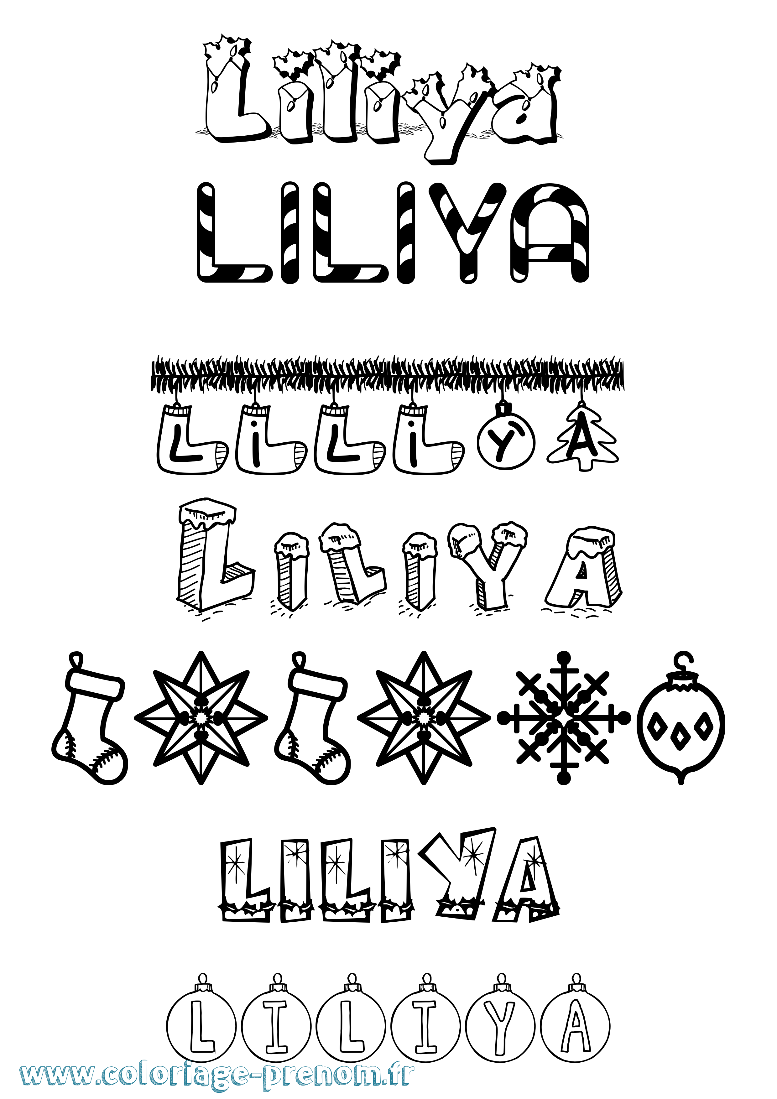 Coloriage Liliya Noël Coloriage prénom Liliya Noël