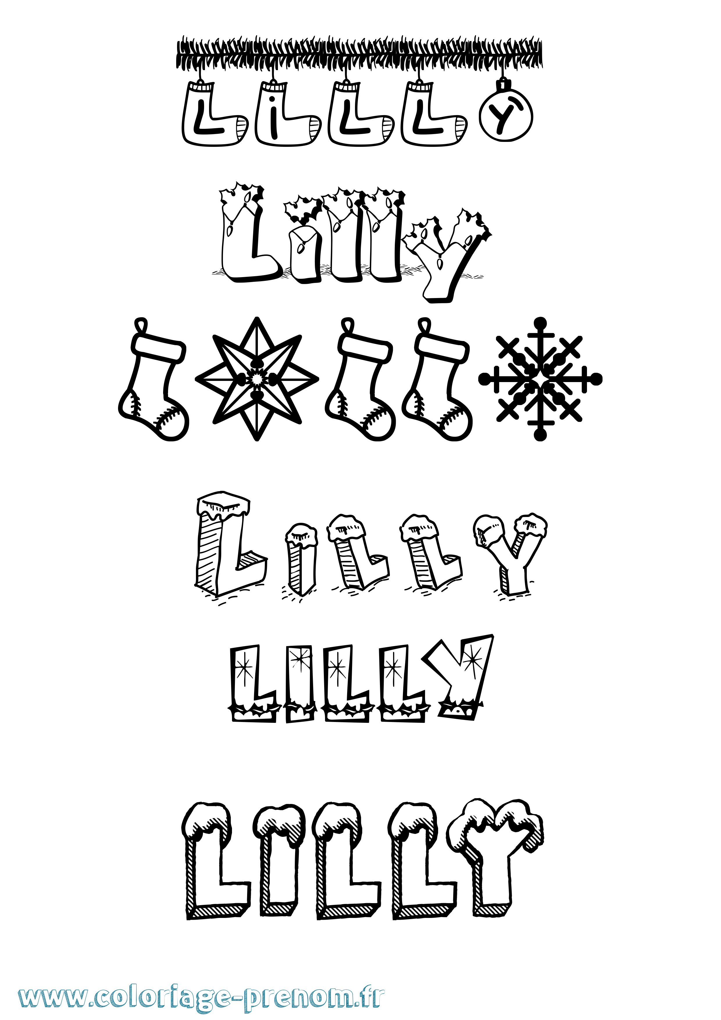 Coloriage prénom Lilly Noël