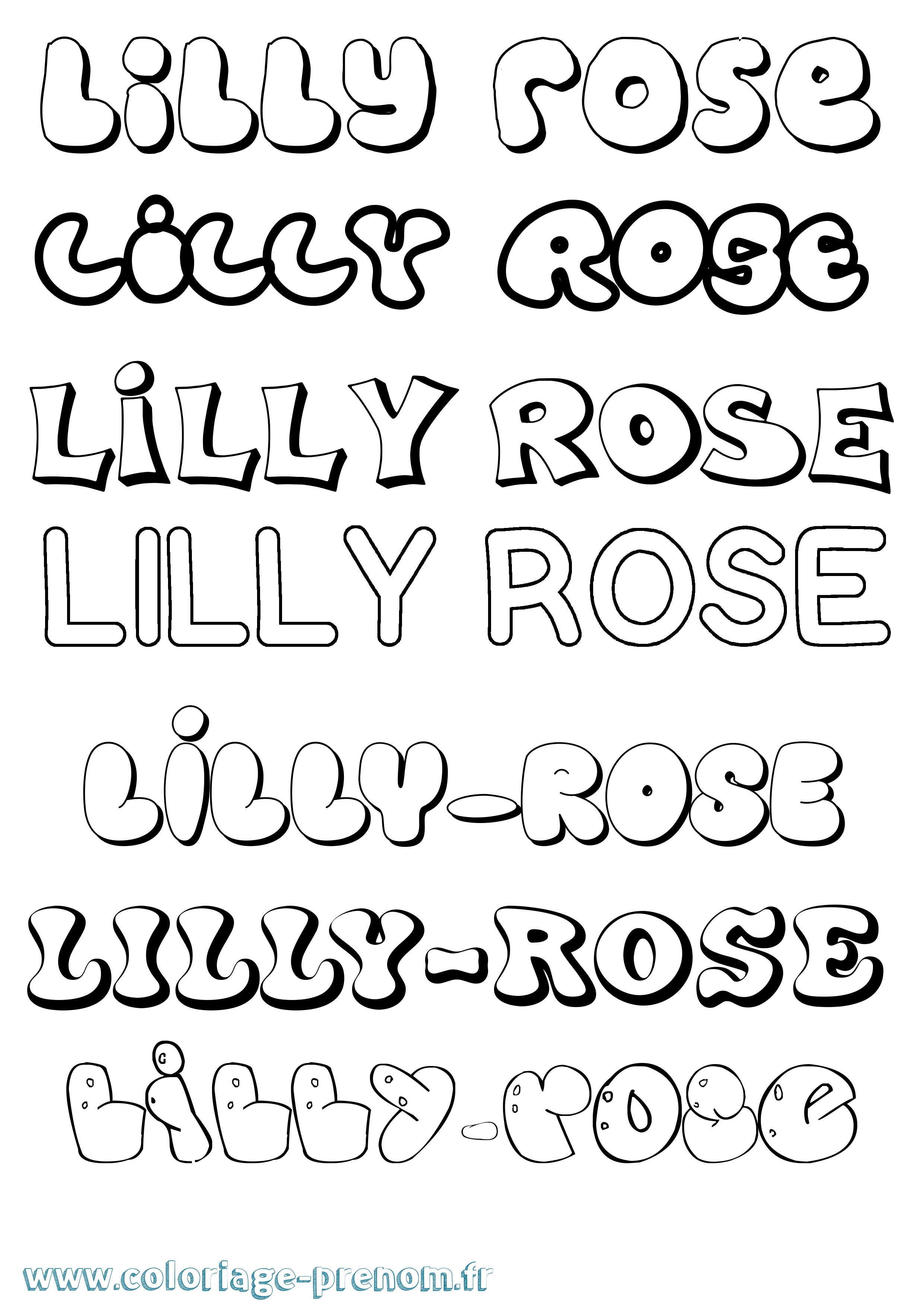 Coloriage prénom Lilly-Rose Bubble