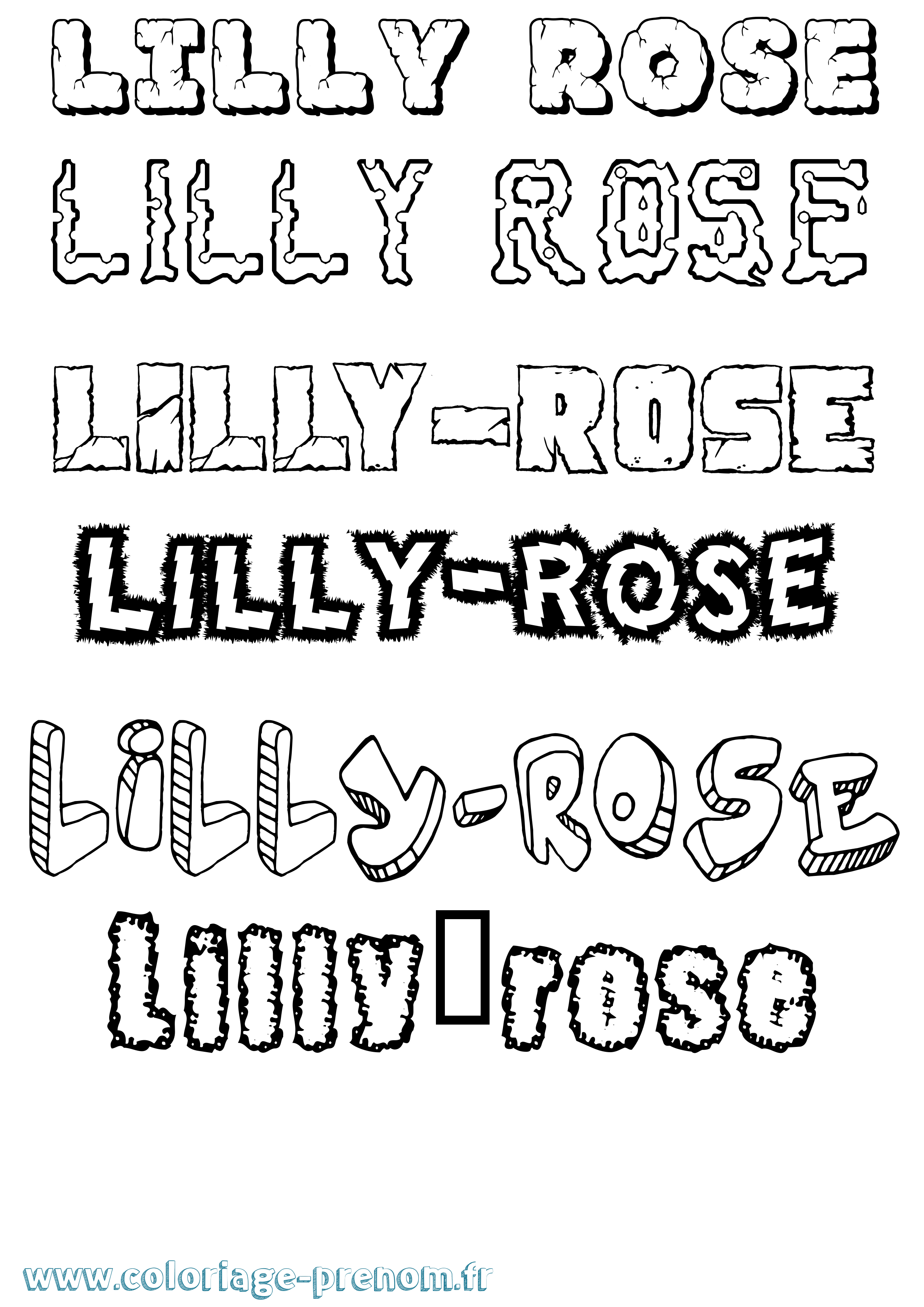 Coloriage Lilly-Rose Destructuré Coloriage prénom Lilly-Rose Destructuré
