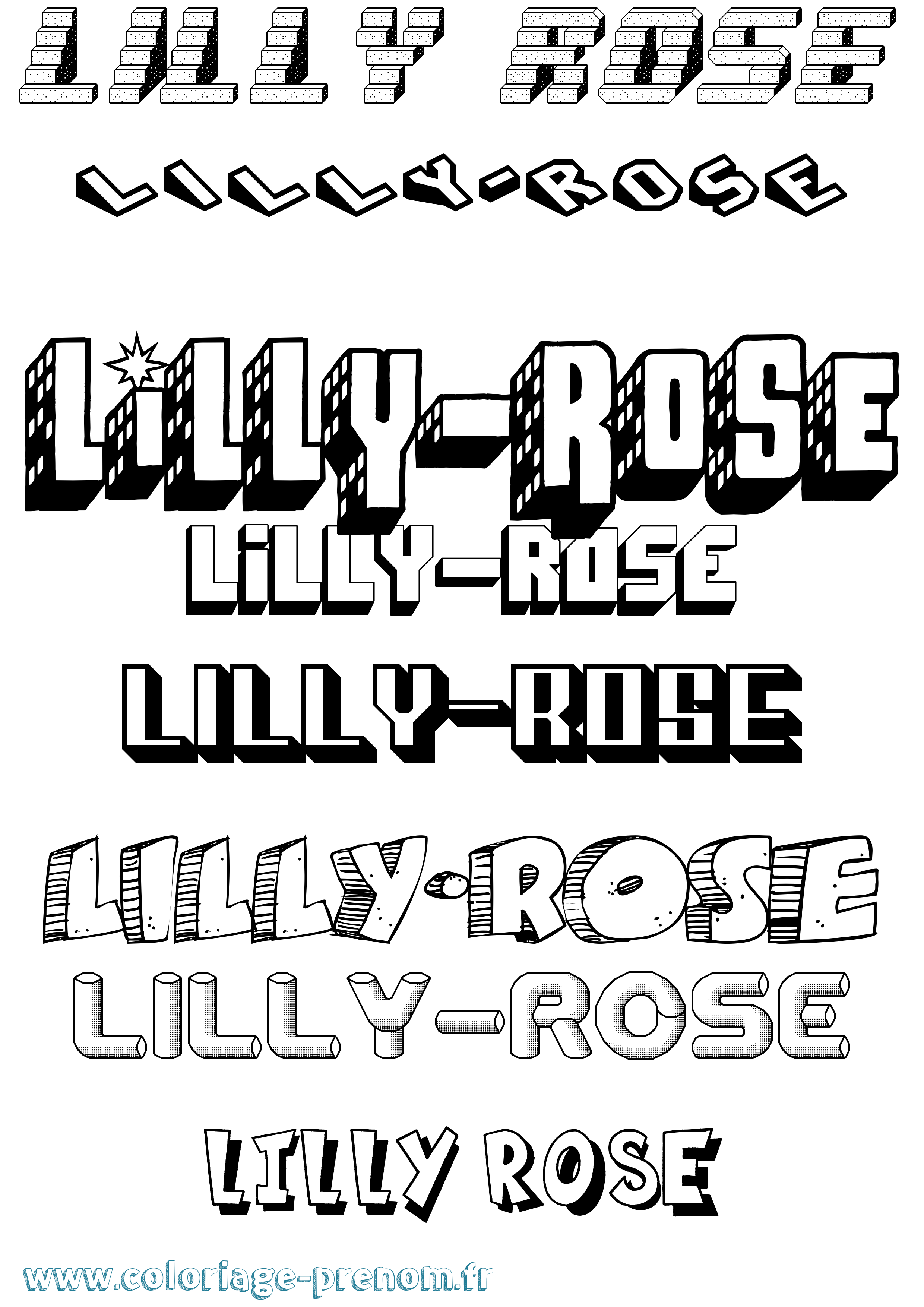 Coloriage prénom Lilly-Rose Effet 3D