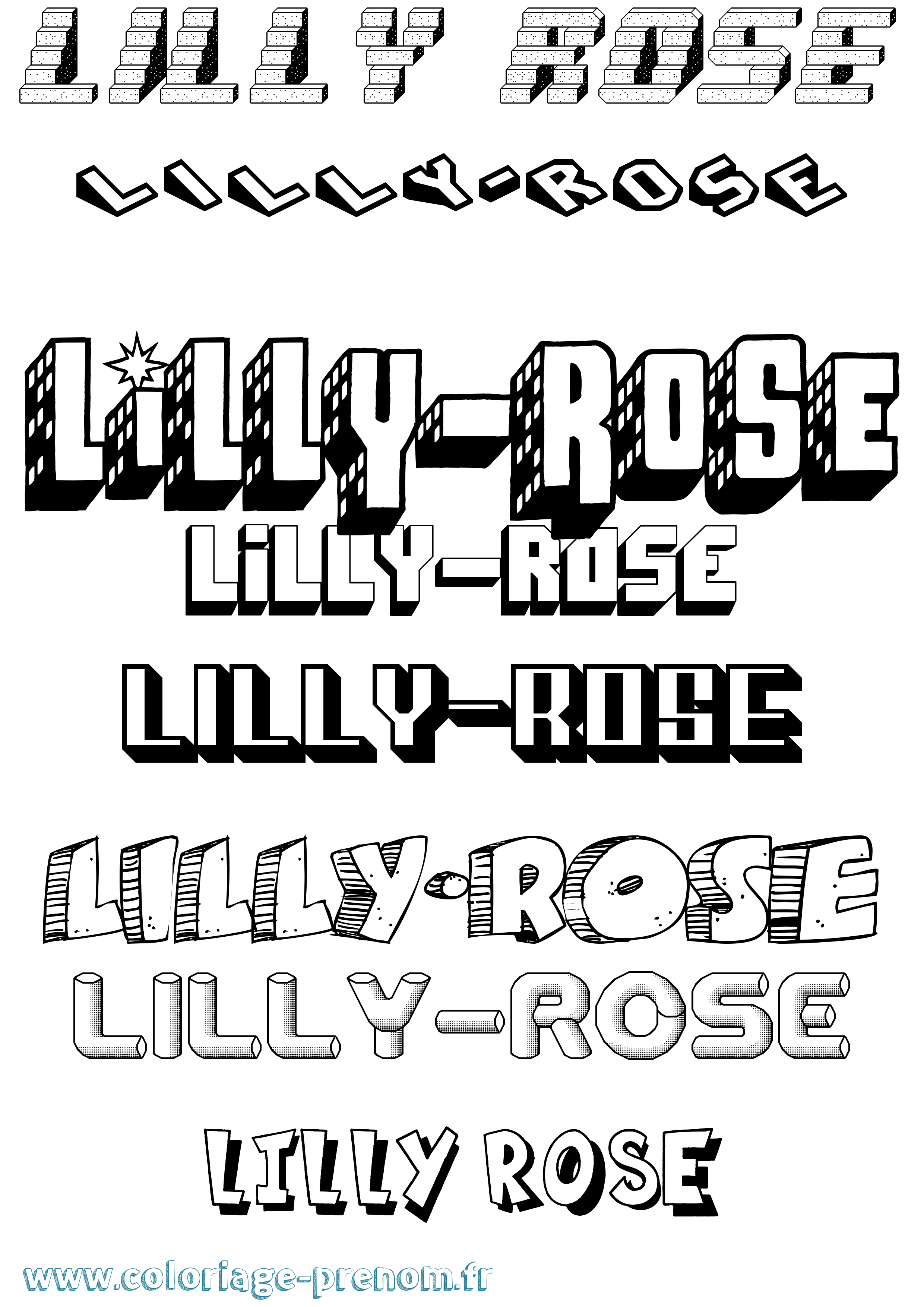 Coloriage Lilly-Rose Effet 3D Coloriage prénom Lilly-Rose Effet 3D