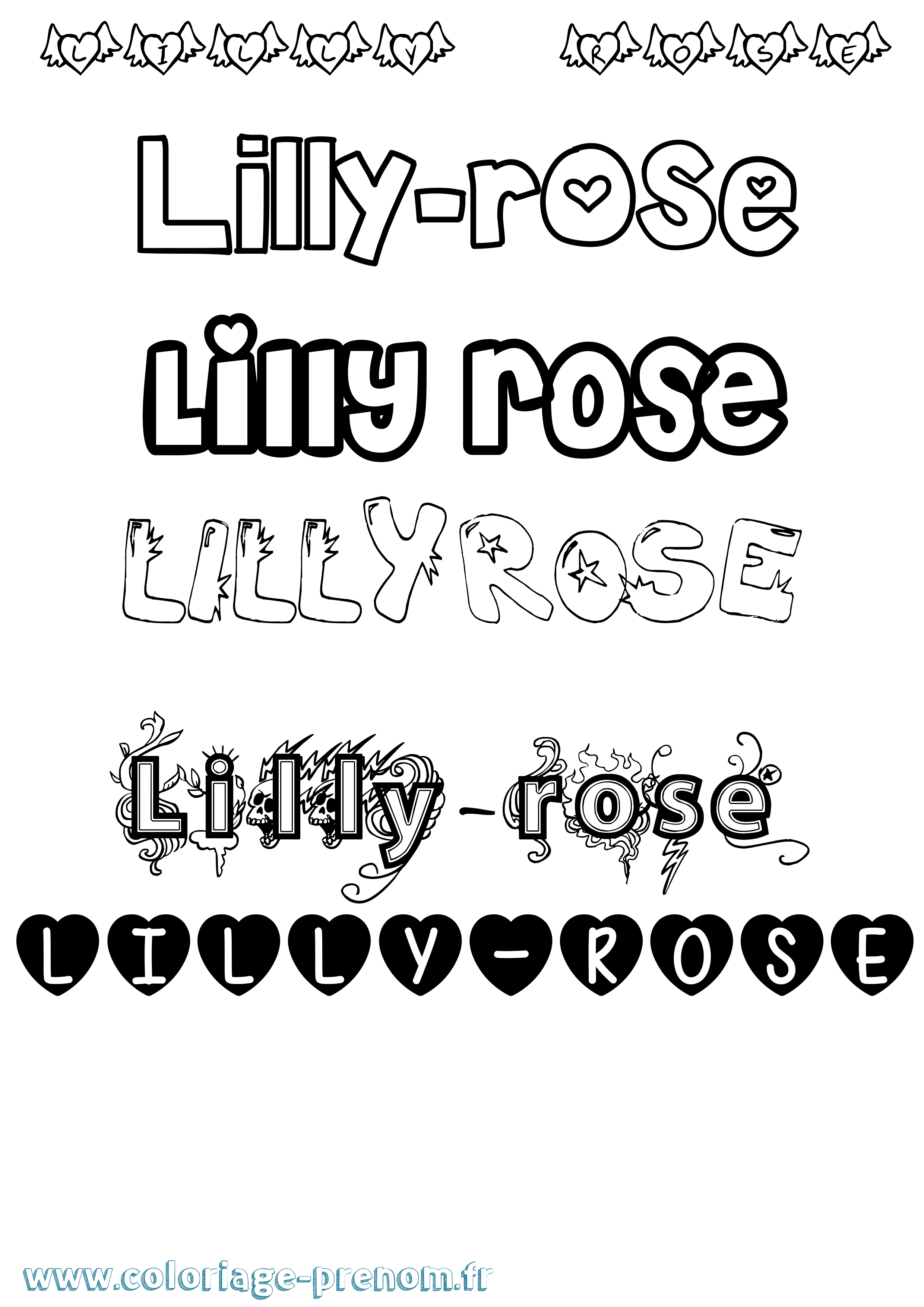 Coloriage prénom Lilly-Rose Girly