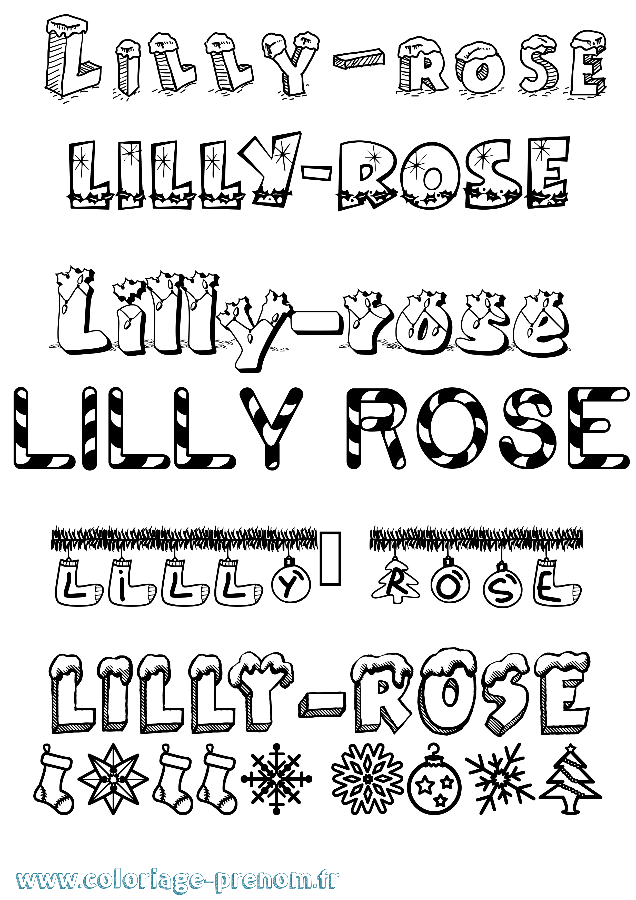 Coloriage prénom Lilly-Rose Noël